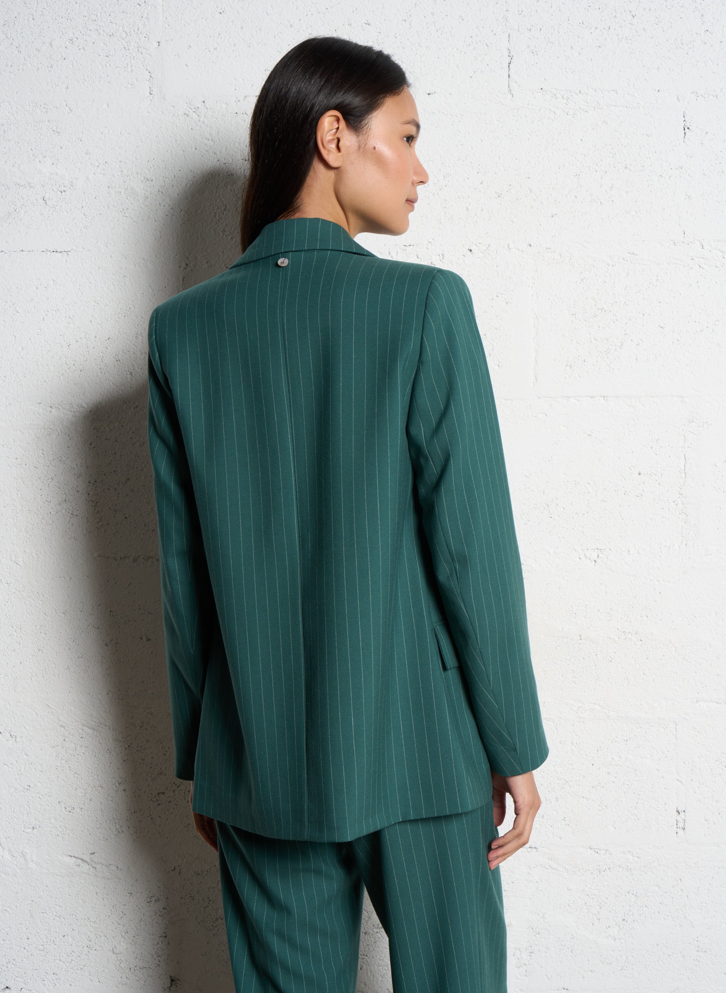 Straight tailored blazer with pinstripes ONE STEP Green