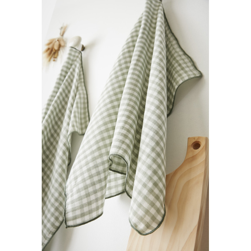 Lot de 2 essuie-mains en gaze de coton L'EFFET PAPILLON Vert