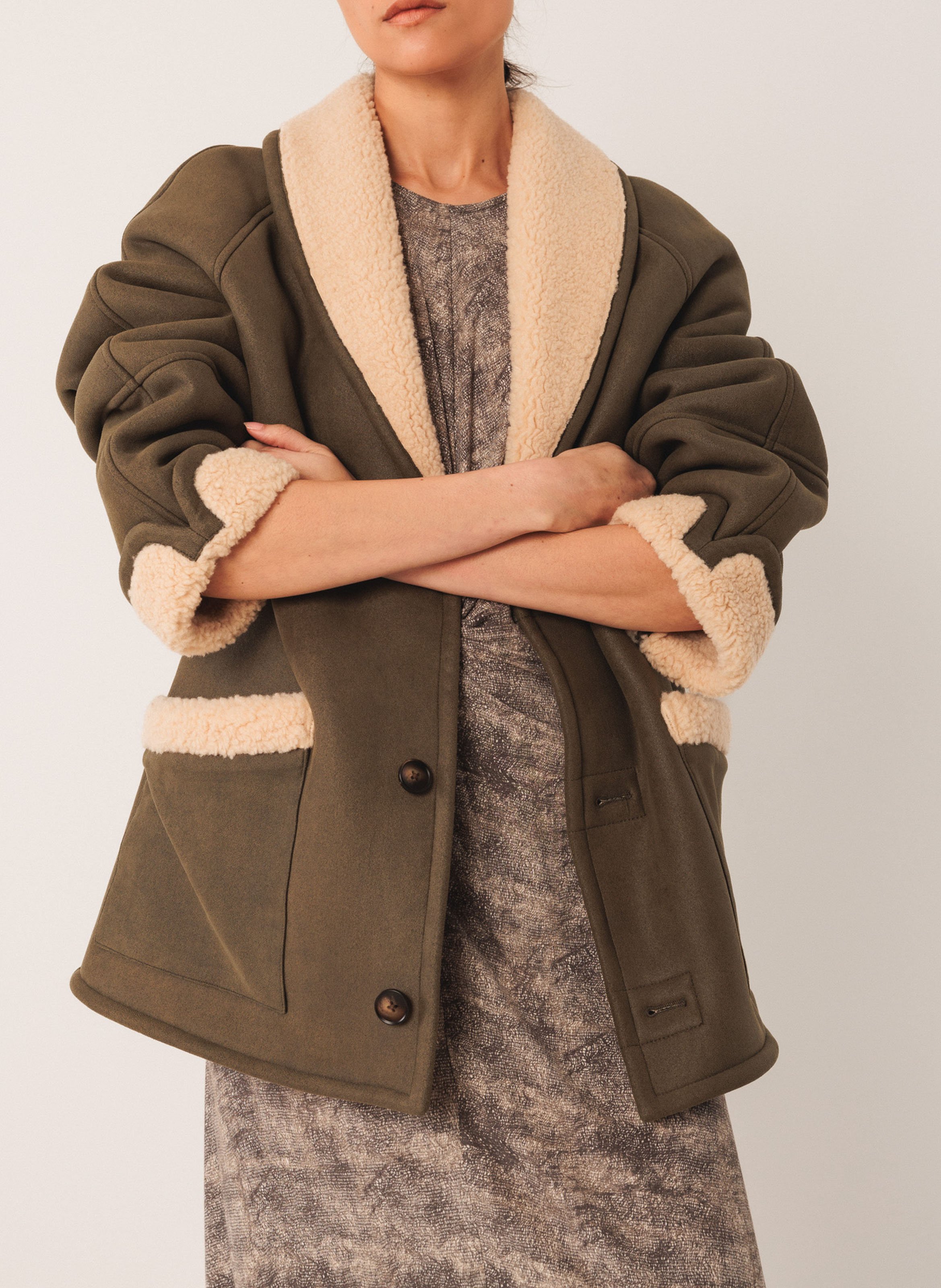 Manteau col à revers  INDI & COLD Kaki