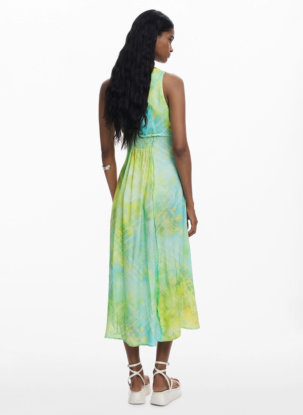 Robe longue col V imprimée  DESIGUAL Vert