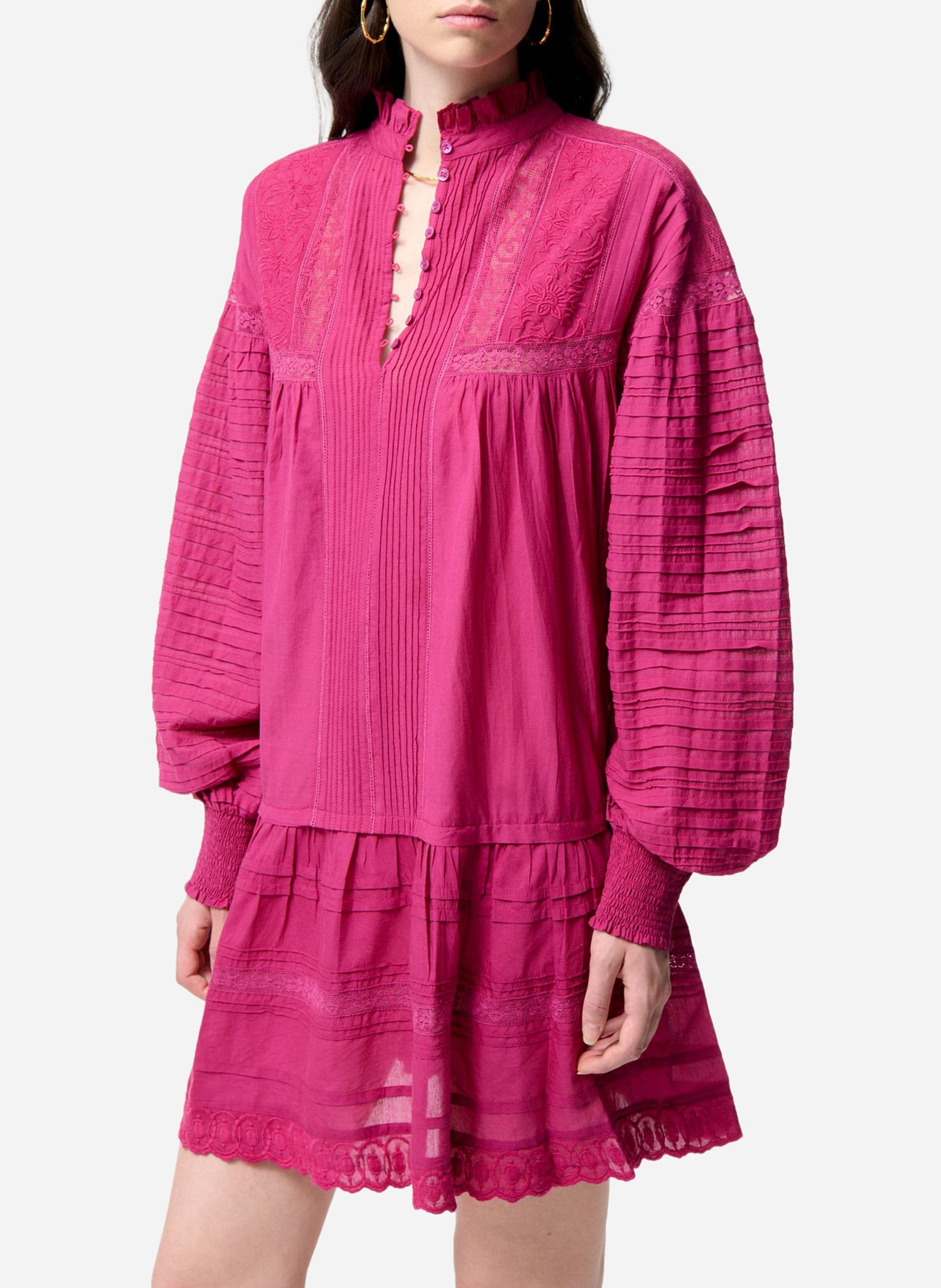 Robe courte trapèze brodée en coton mélangé VANESSA BRUNO Rose