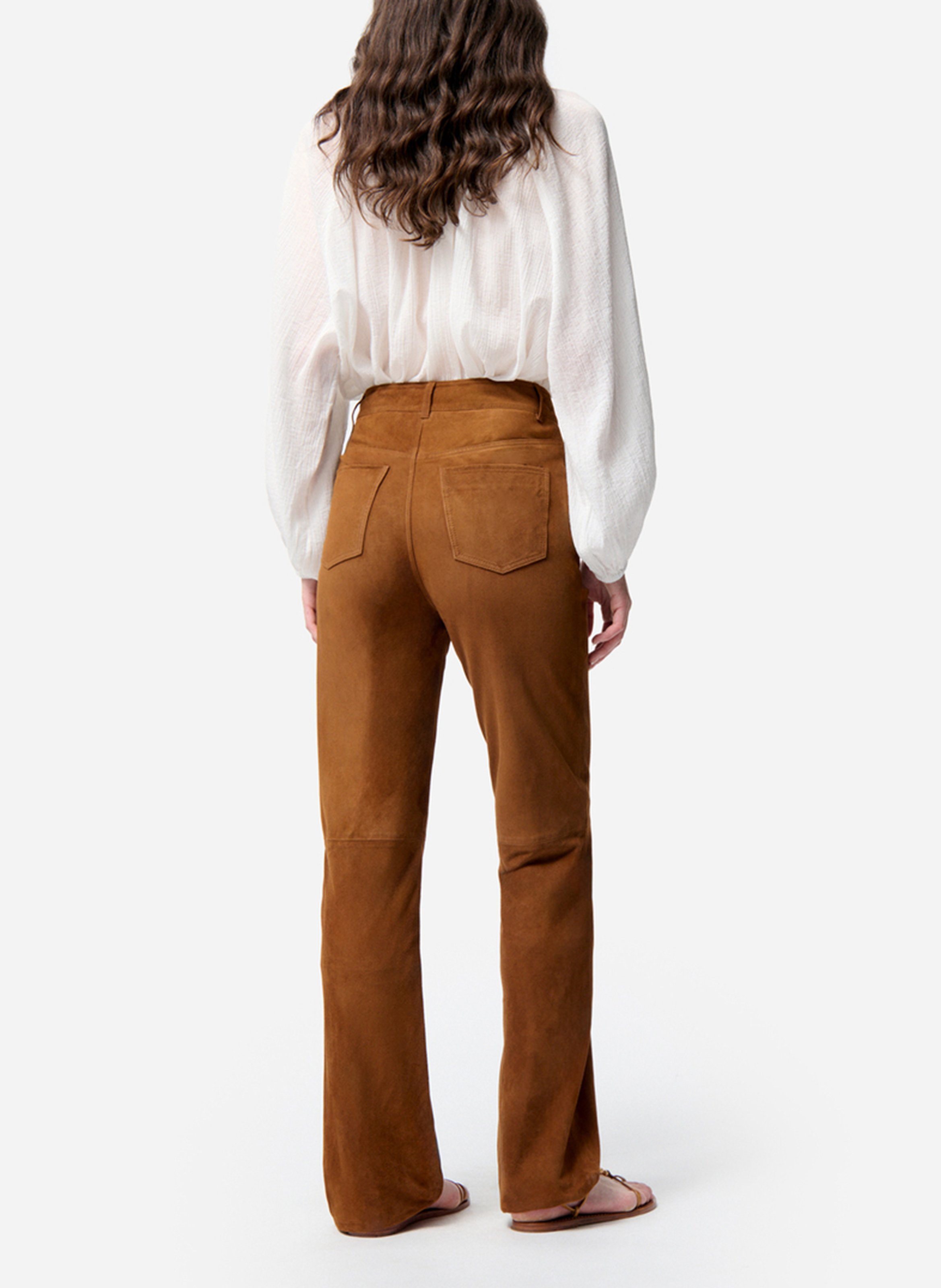 Flared suede leather pants VANESSA BRUNO Brown