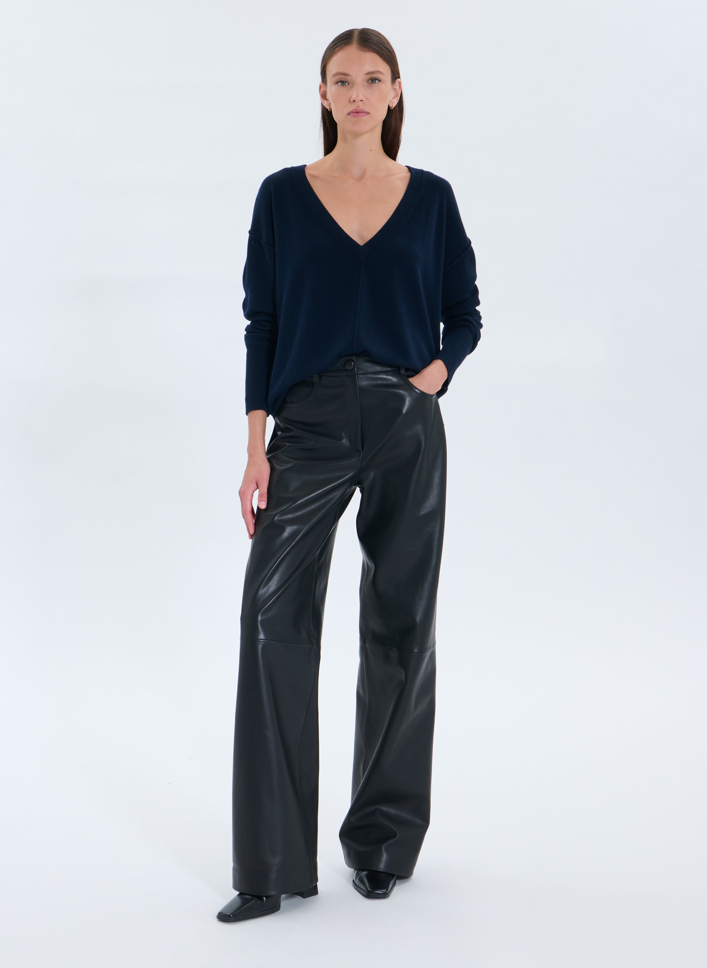 Pull ajusté col V ZAPA Bleu