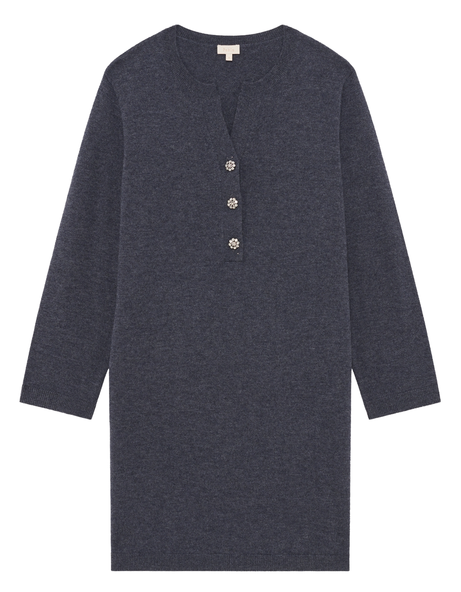 Robe courte en laine col tunisien PABLO Gris