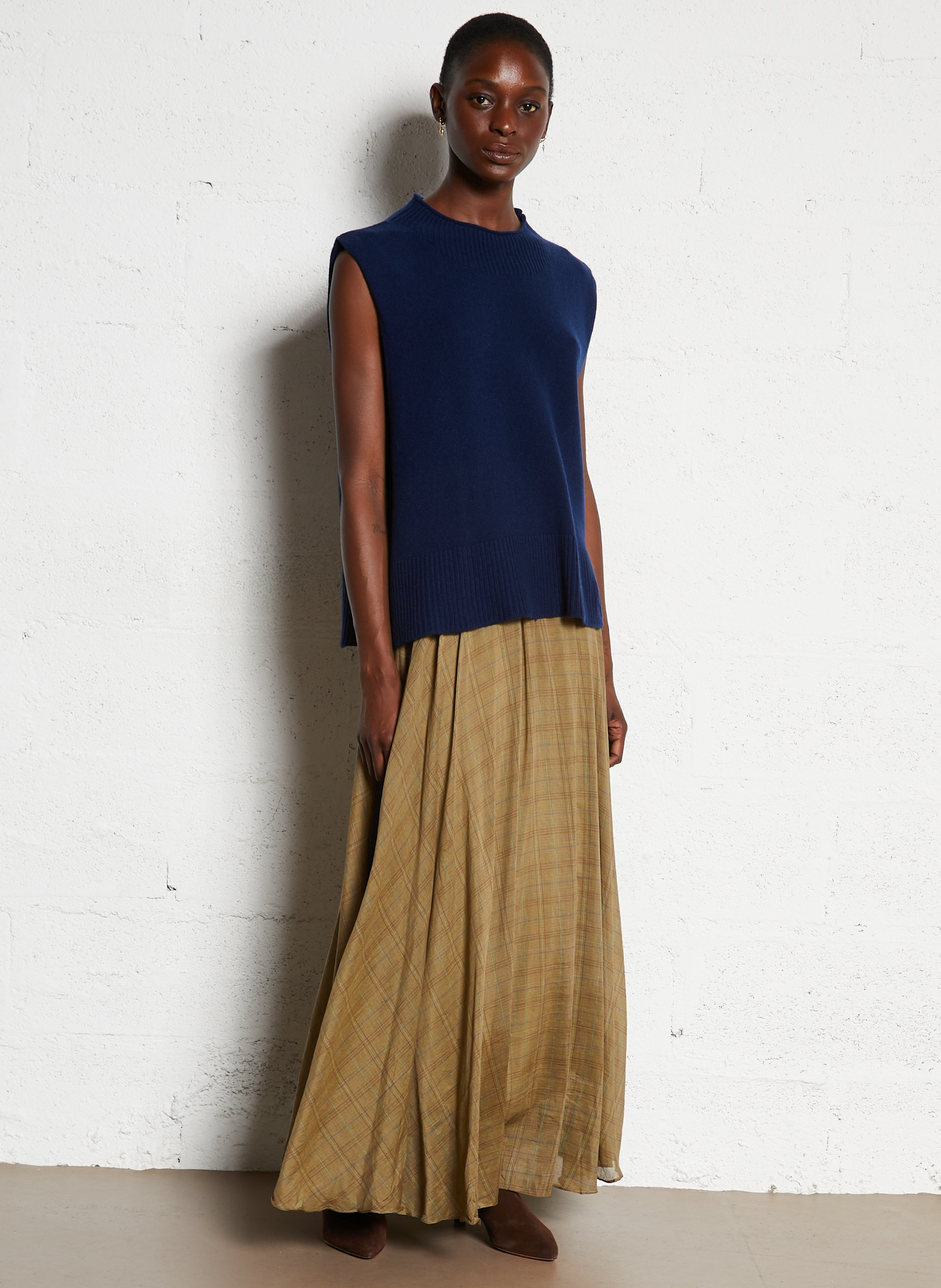 Jupe longue évasée en coton et soie MES DEMOISELLES Kaki