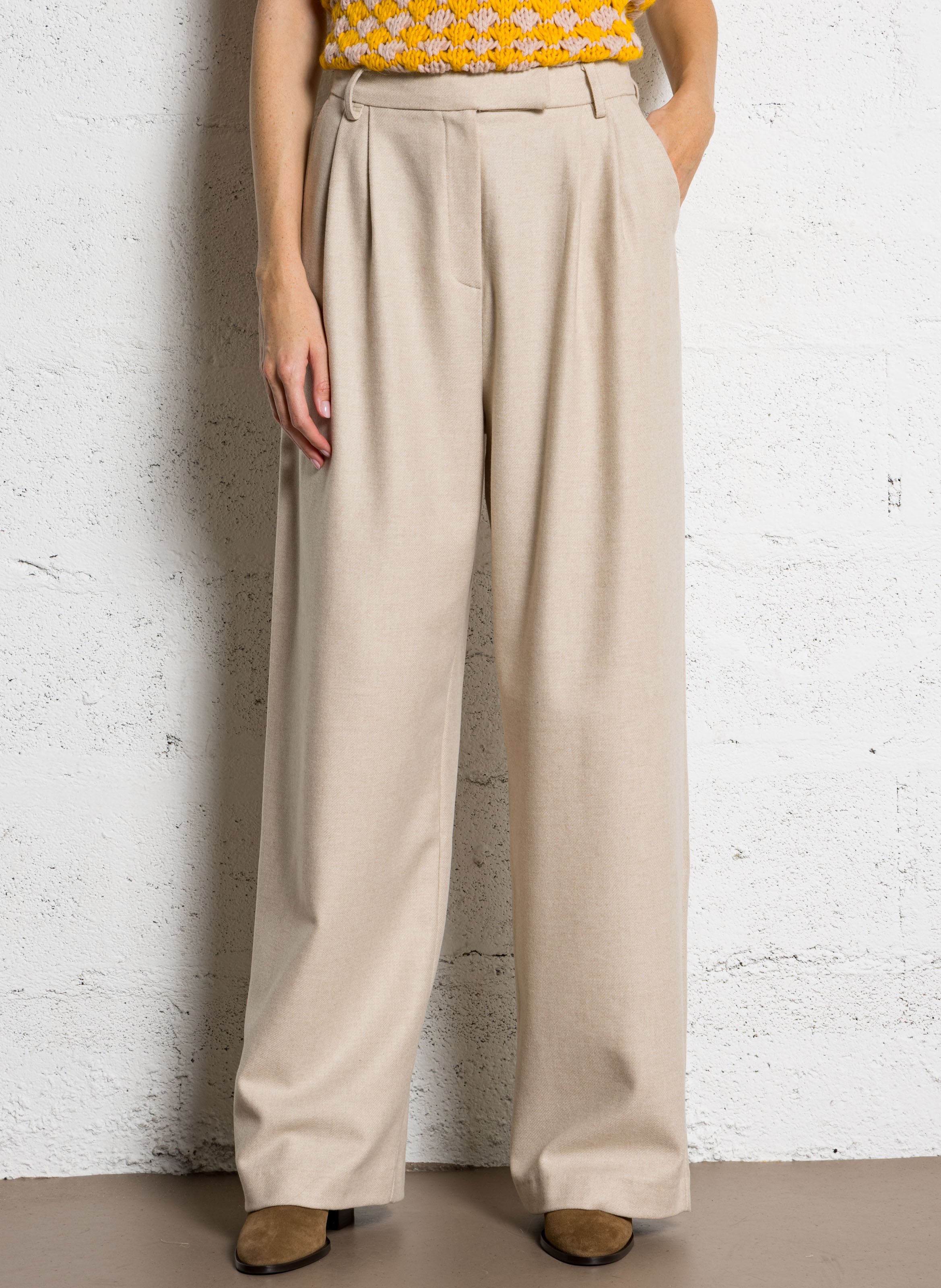 Wijde effen pantalon met hoge taille THE NEW SOCIETY Beige