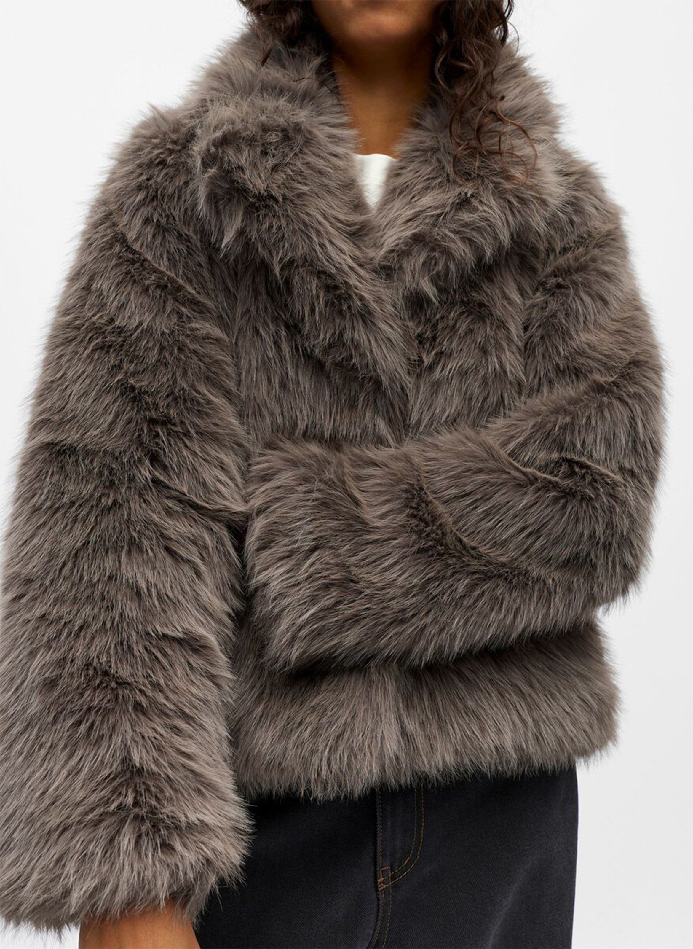 Manteau col classique en fourrure synthétique OBJECT Gris