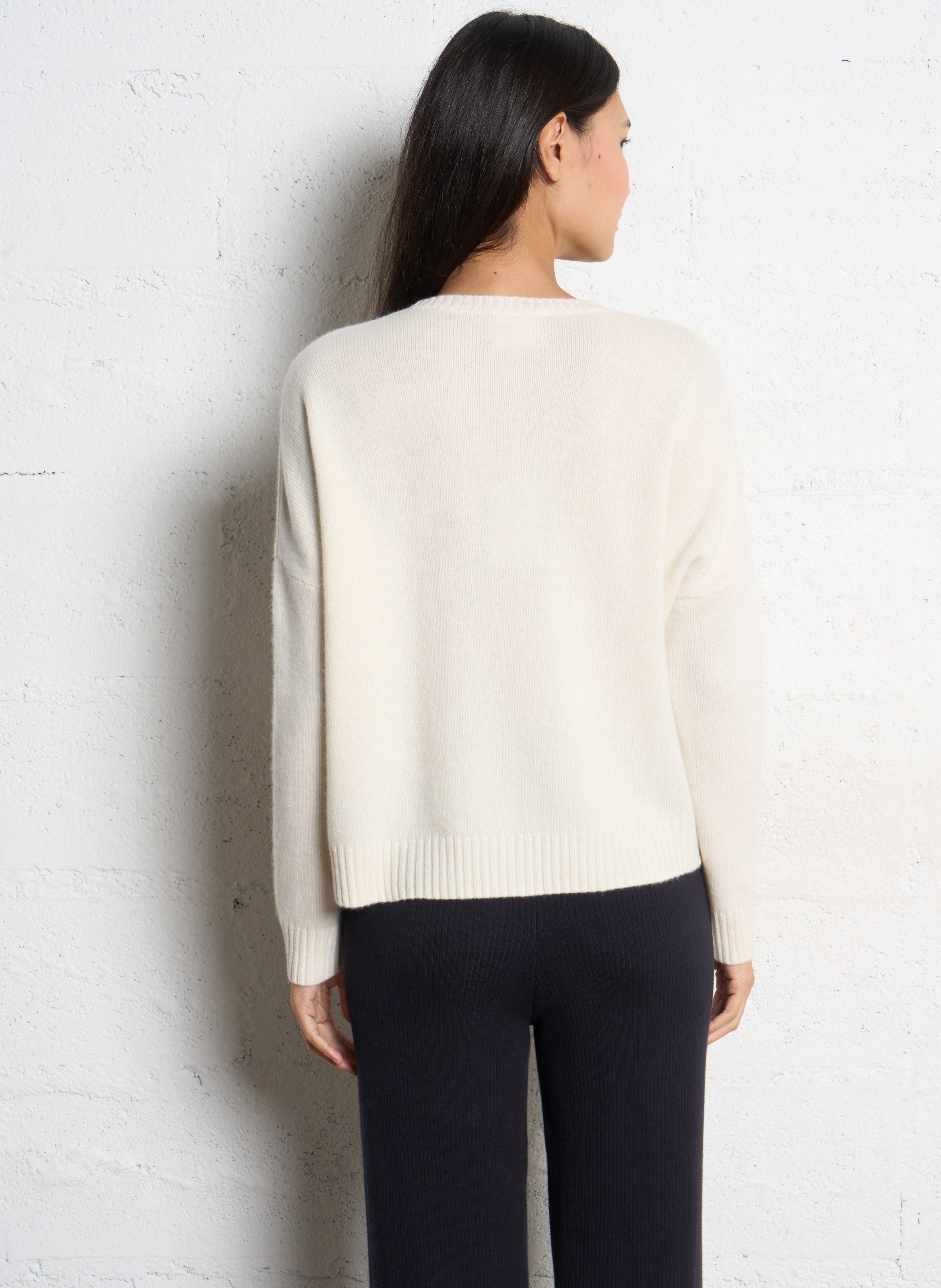 Pull ample col rond brodé en cachemire KUJTEN Beige