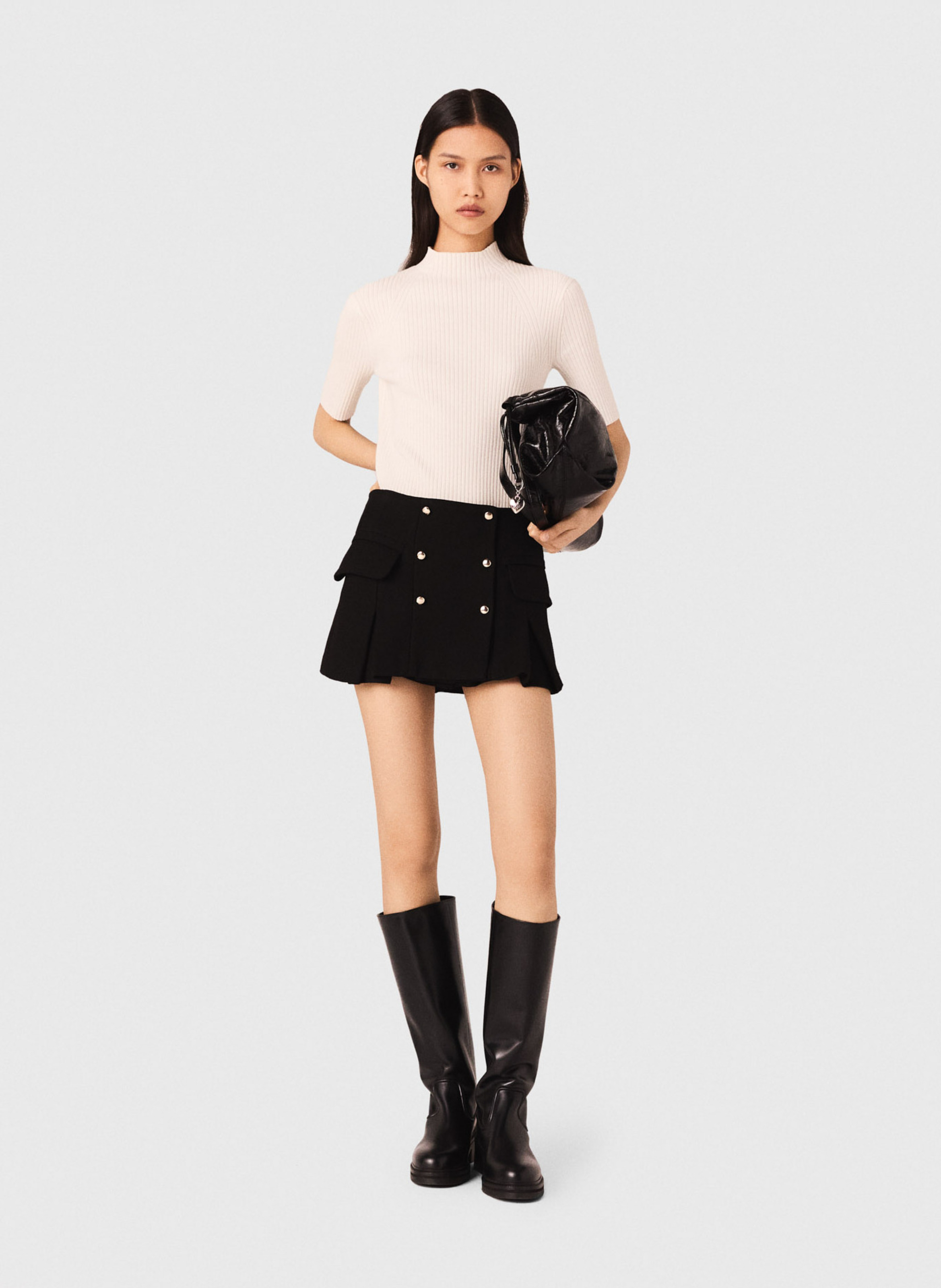 Top col rond en coton mélangé MAJE Beige