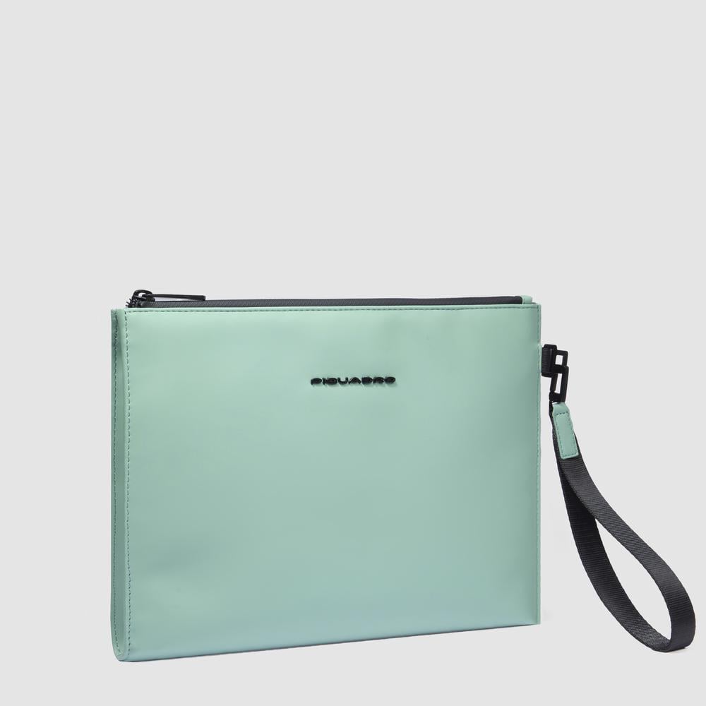 Water-repellent canvas clutch with compartment for iPad® 11 and pocket for AirPods® PIQUADRO Green
