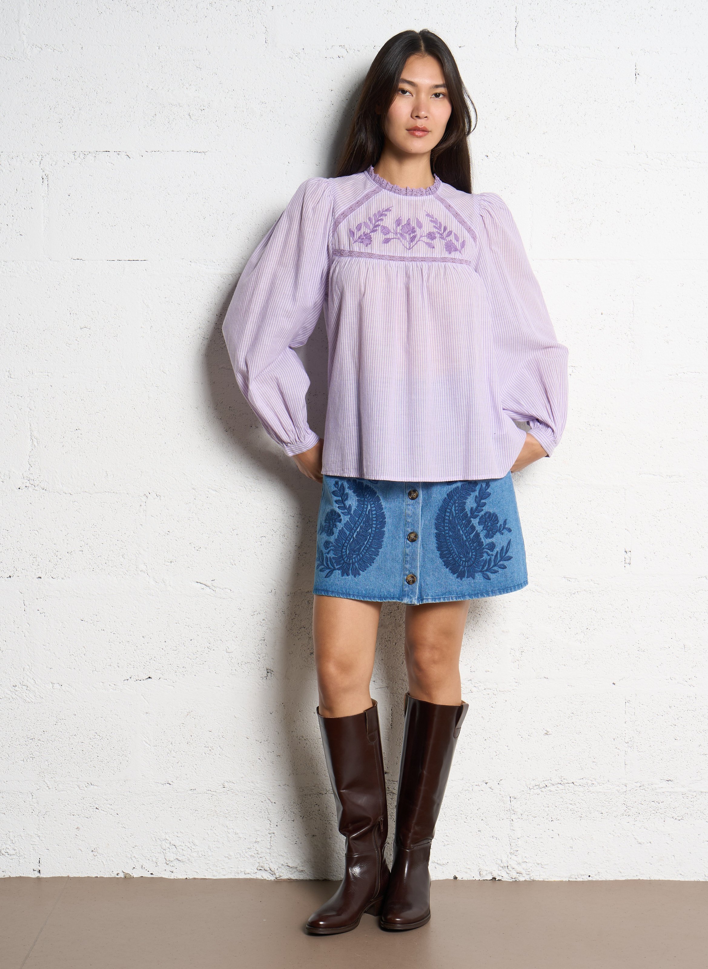 Loose-fit striped blouse with round neck LA PETITE ETOILE Purple