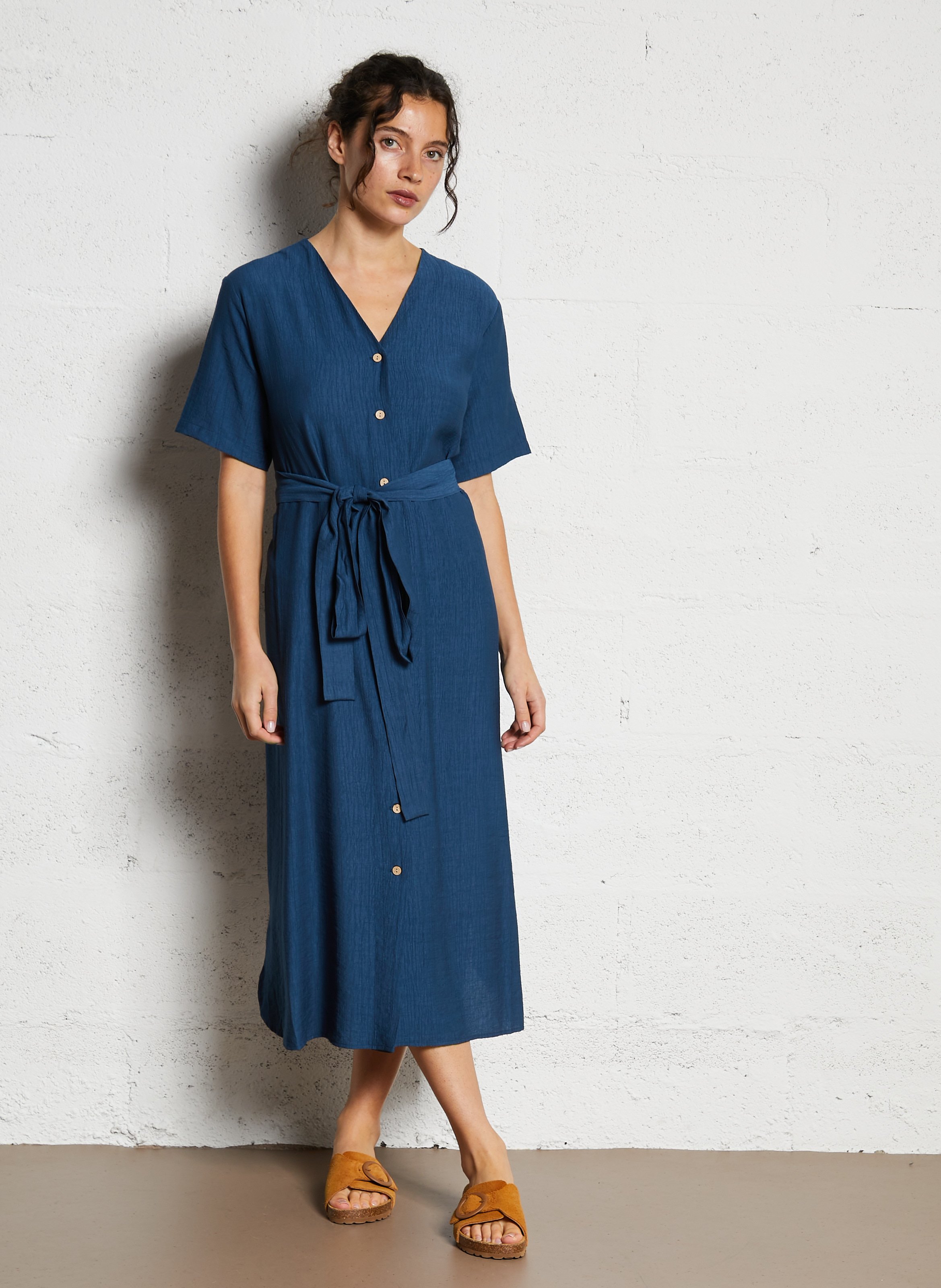 Robe midi col v NICE THINGS Bleu