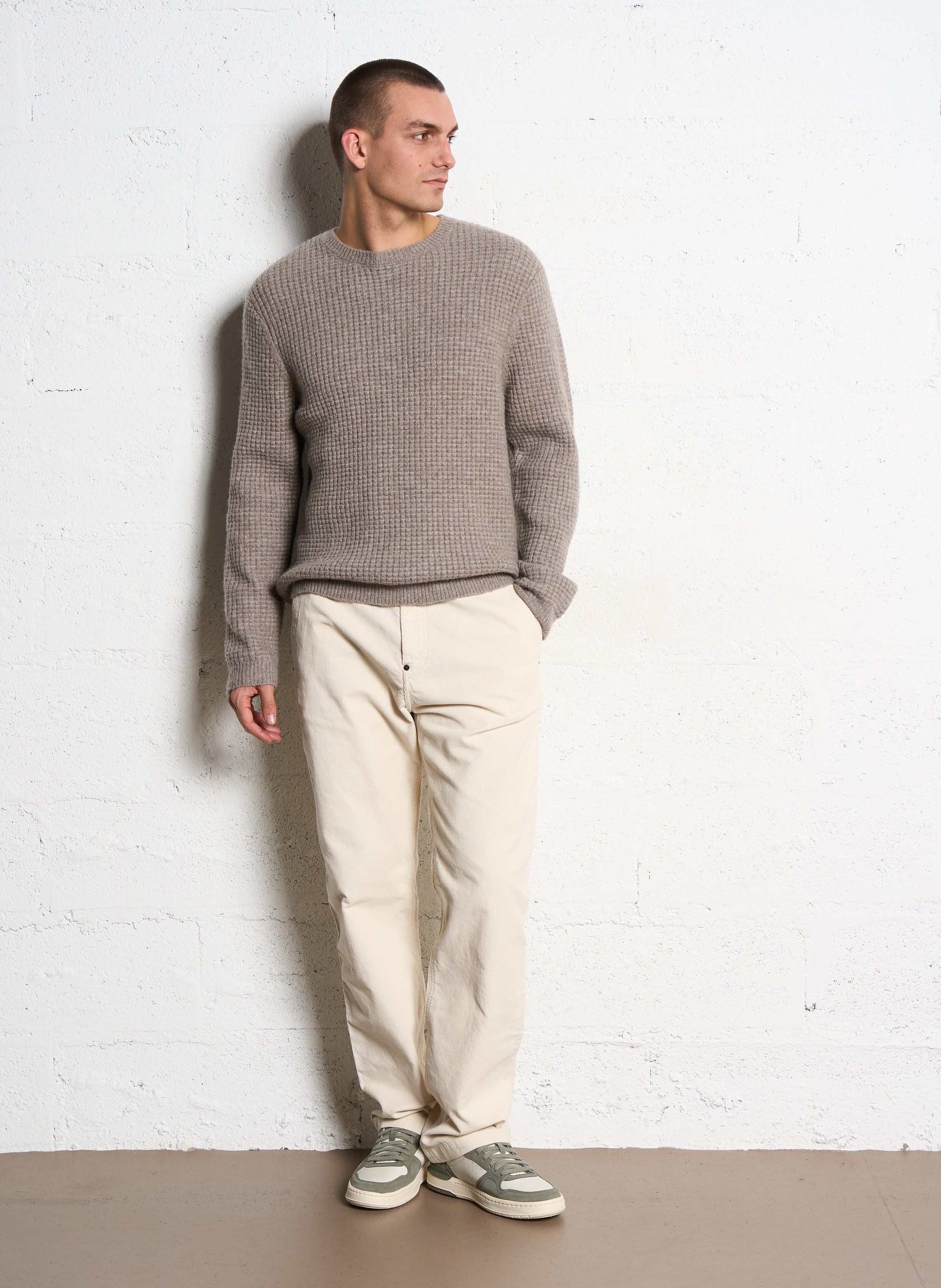 Pull droit col rond en maille fantaisie IKKS Beige