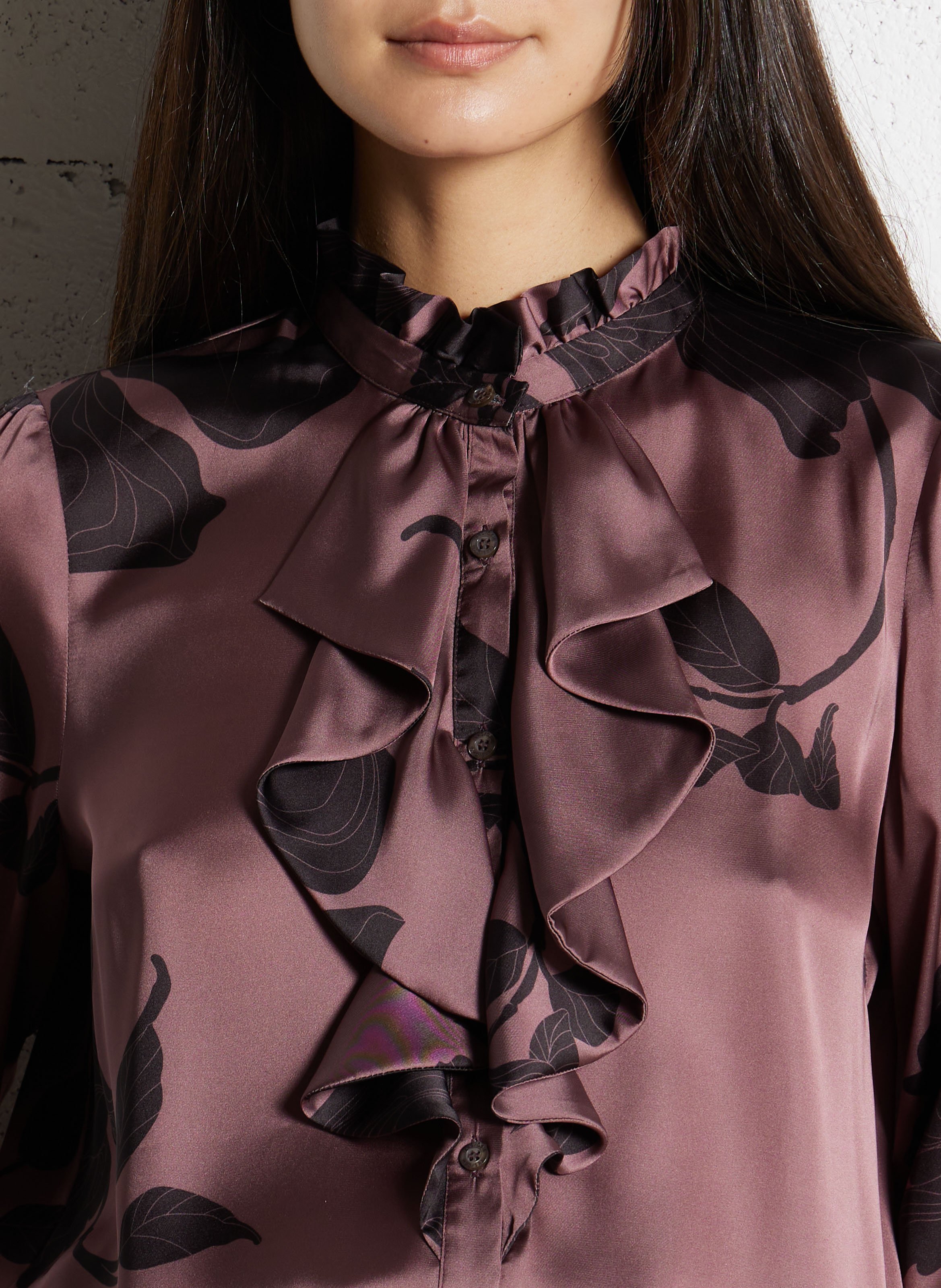 Loose blouse with floral ruffled jabot IKKS Brown