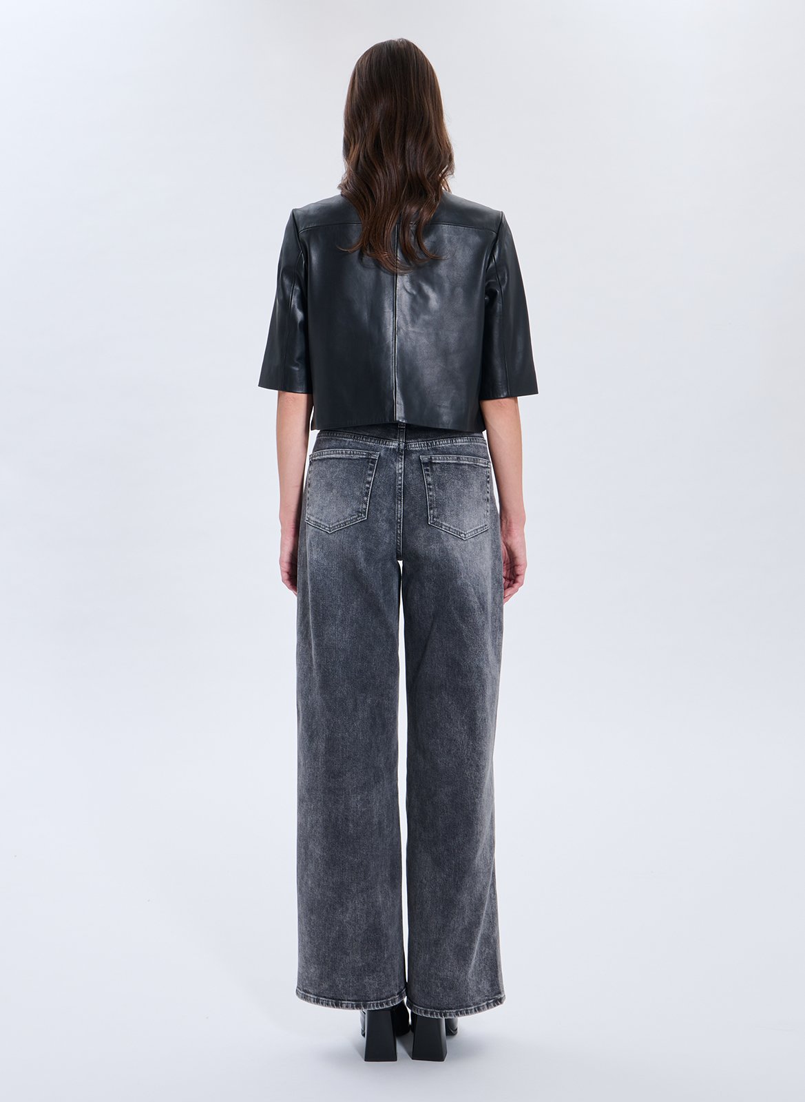 Short button-up leather shirt ZAPA Black