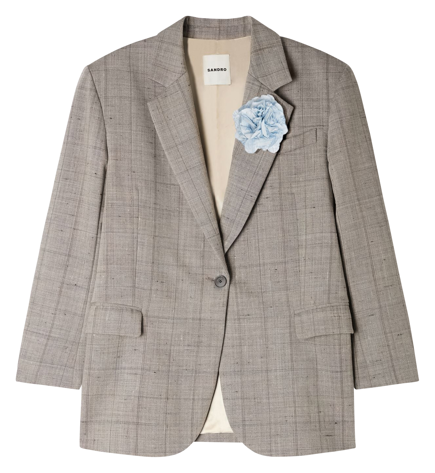 Veste tailleur droite en laine mélangée imprimée SANDRO Beige