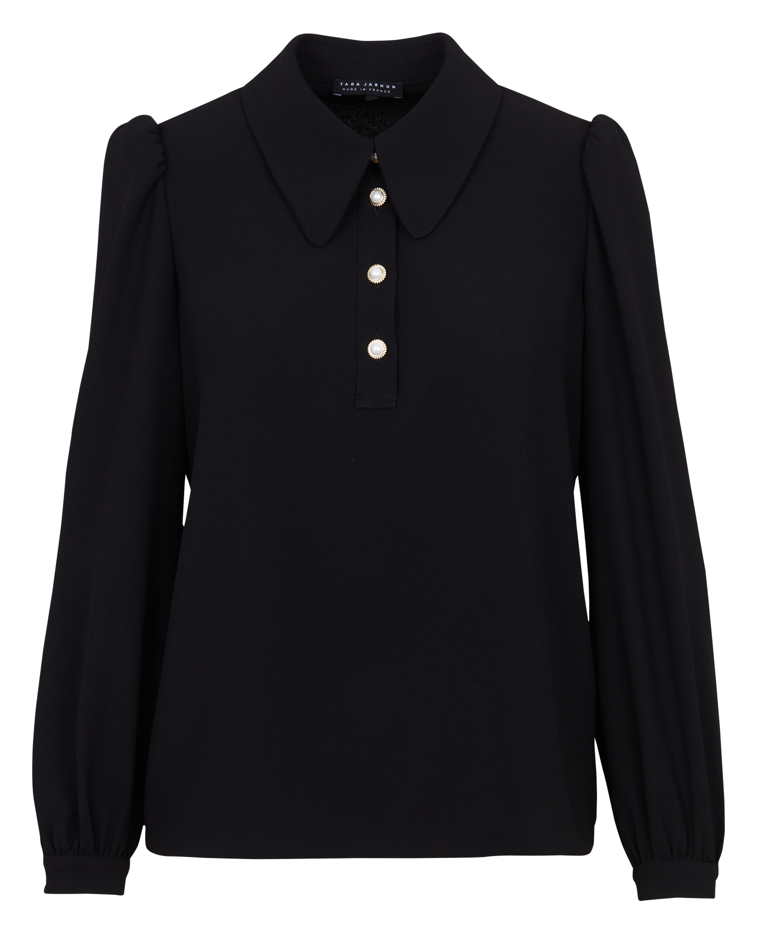 Flowy top with jewel buttons solid color TARA JARMON Black