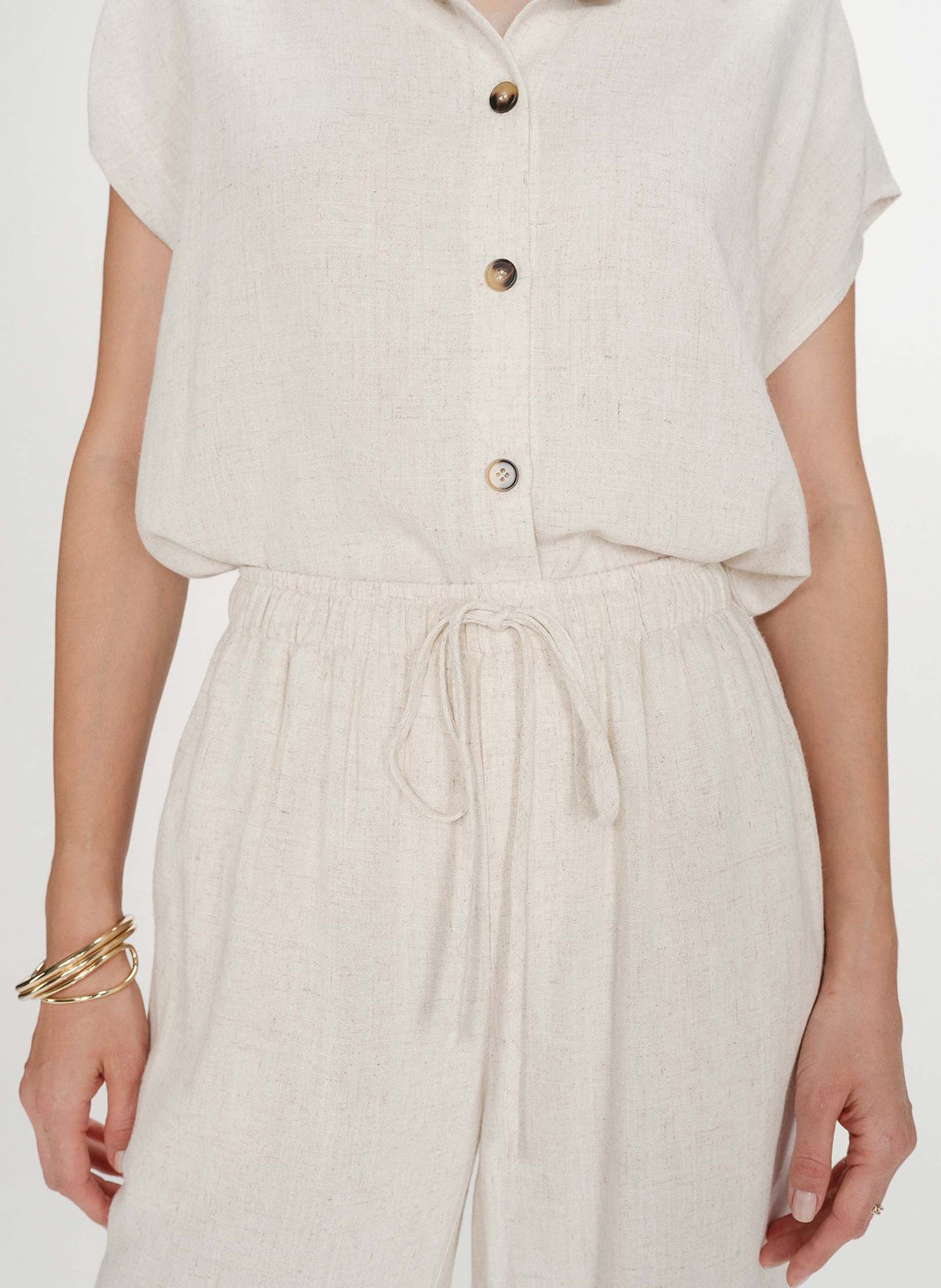 Pantalon long taille haute uni Beige