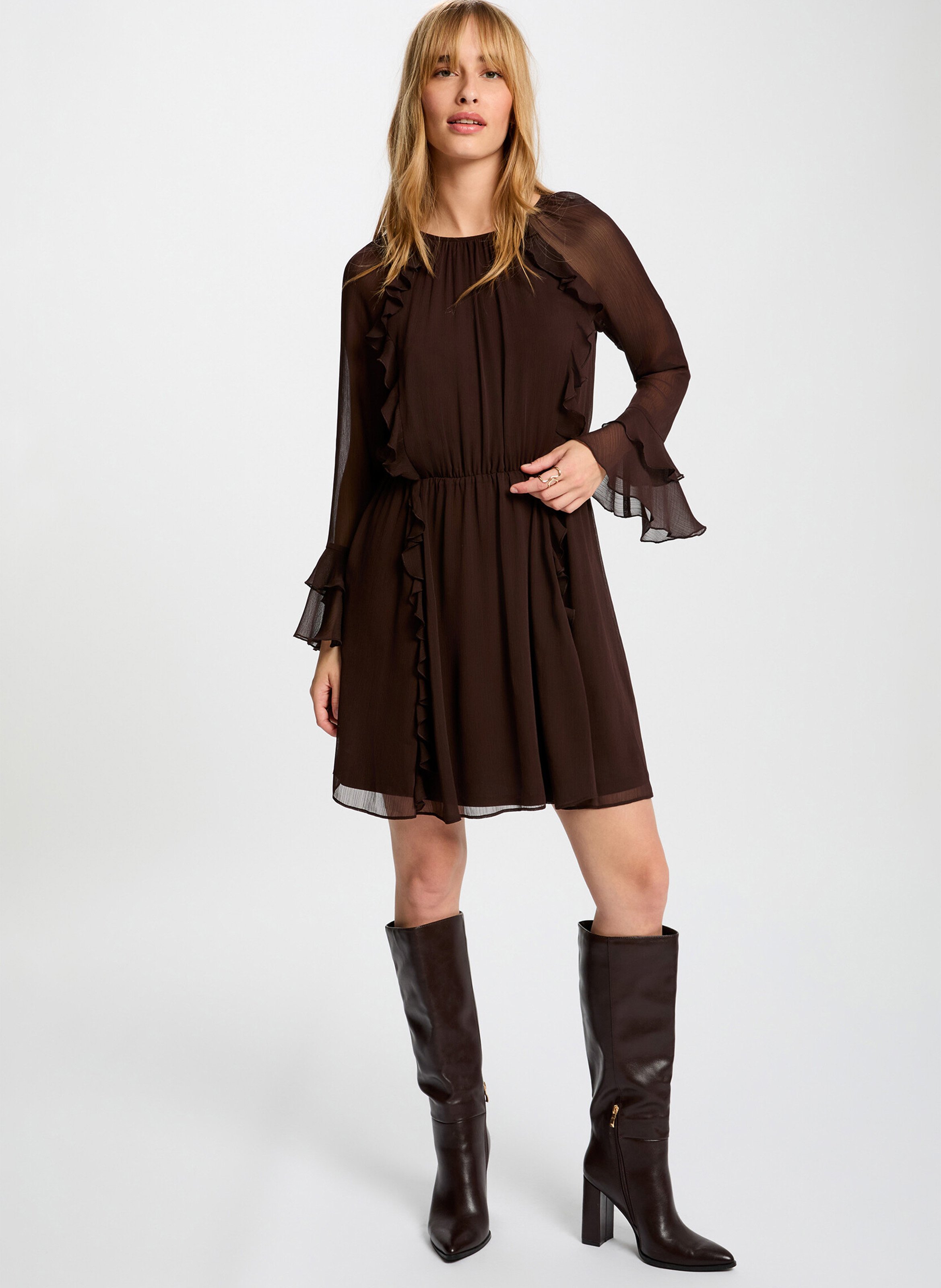 Robe ample courte à volants MORGAN Marron