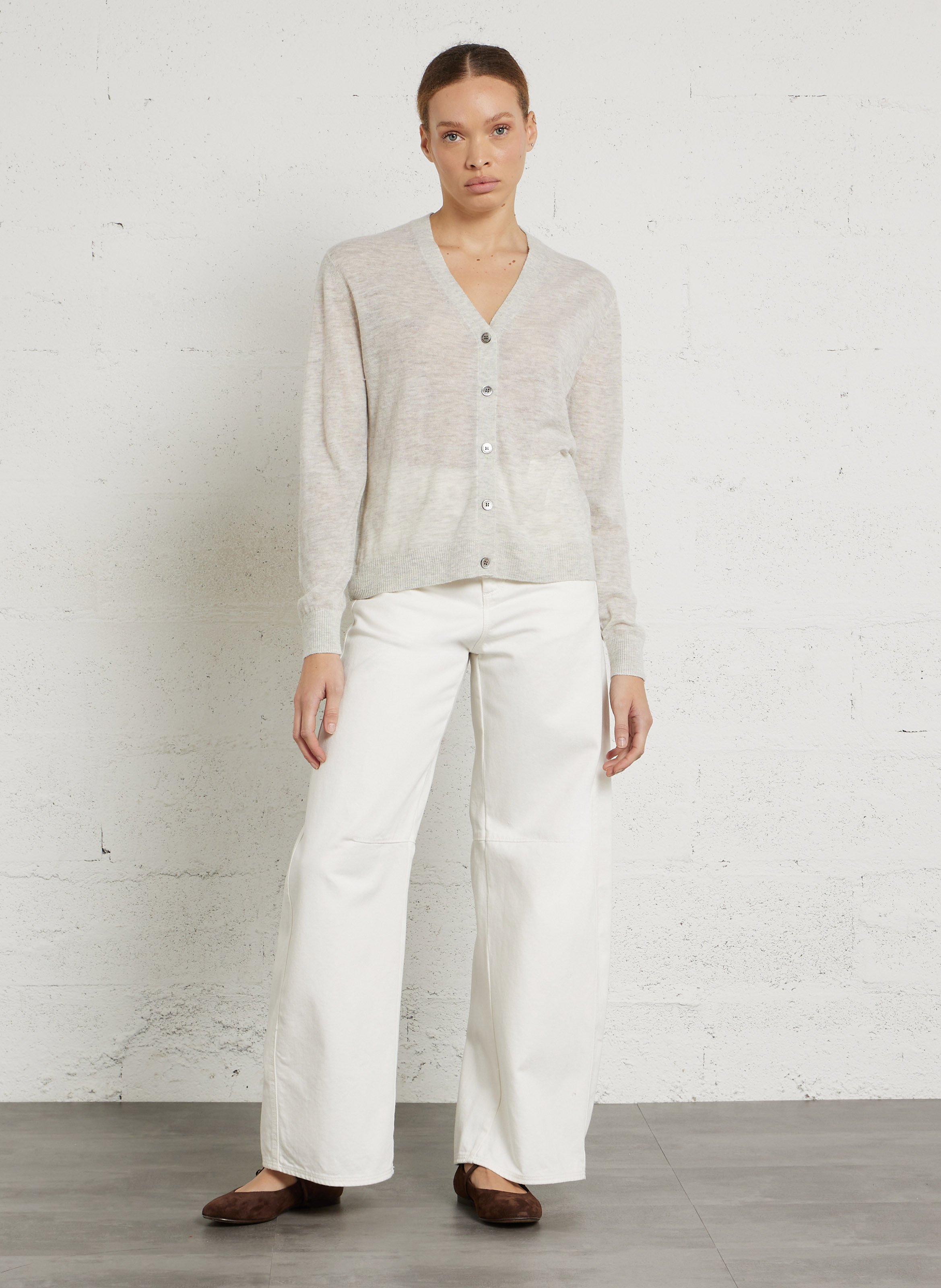 Weite Strickmix-Jacke mit V-Ausschnitt SOEUR Grau