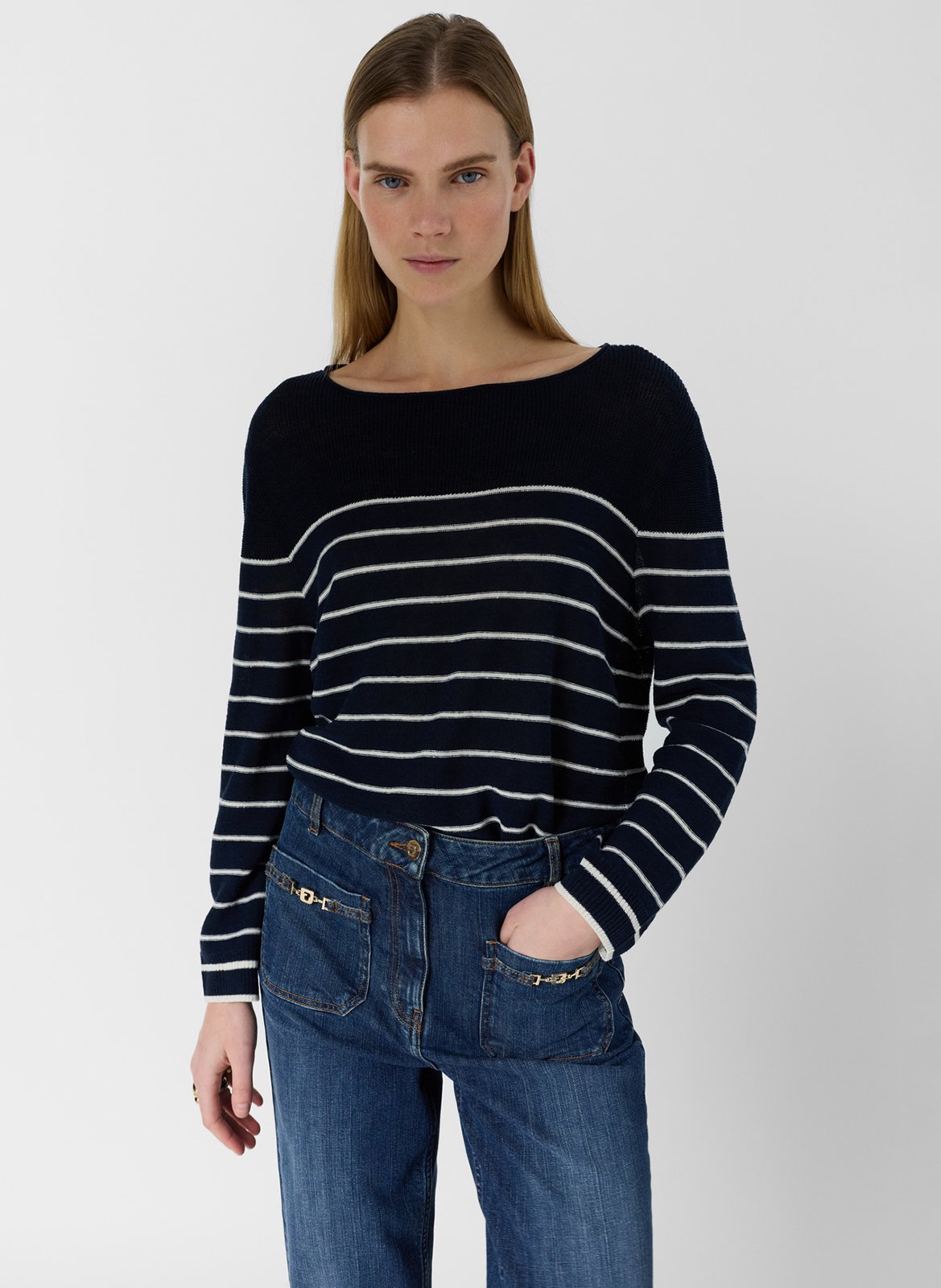 Straight boat neck striped linen blend sweater GERARD DAREL Blue