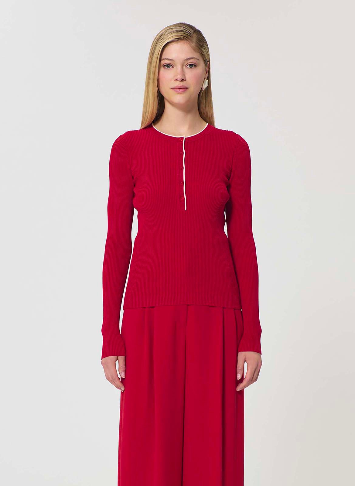 Nauwsluitende gebreide trui met ronde hals TARA JARMON Rood