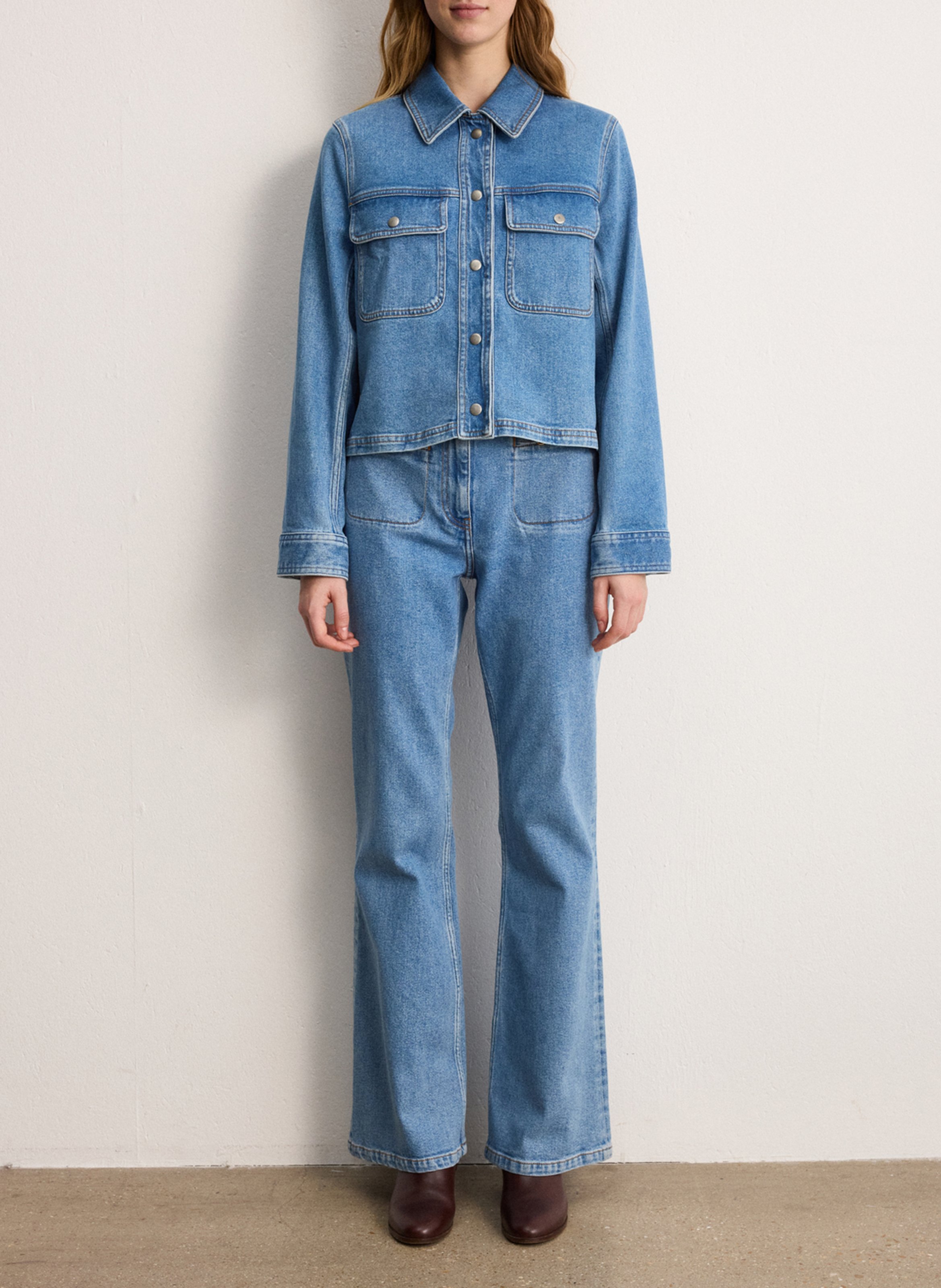 Straight cotton-blend jacket with classic collar PABLO Blue