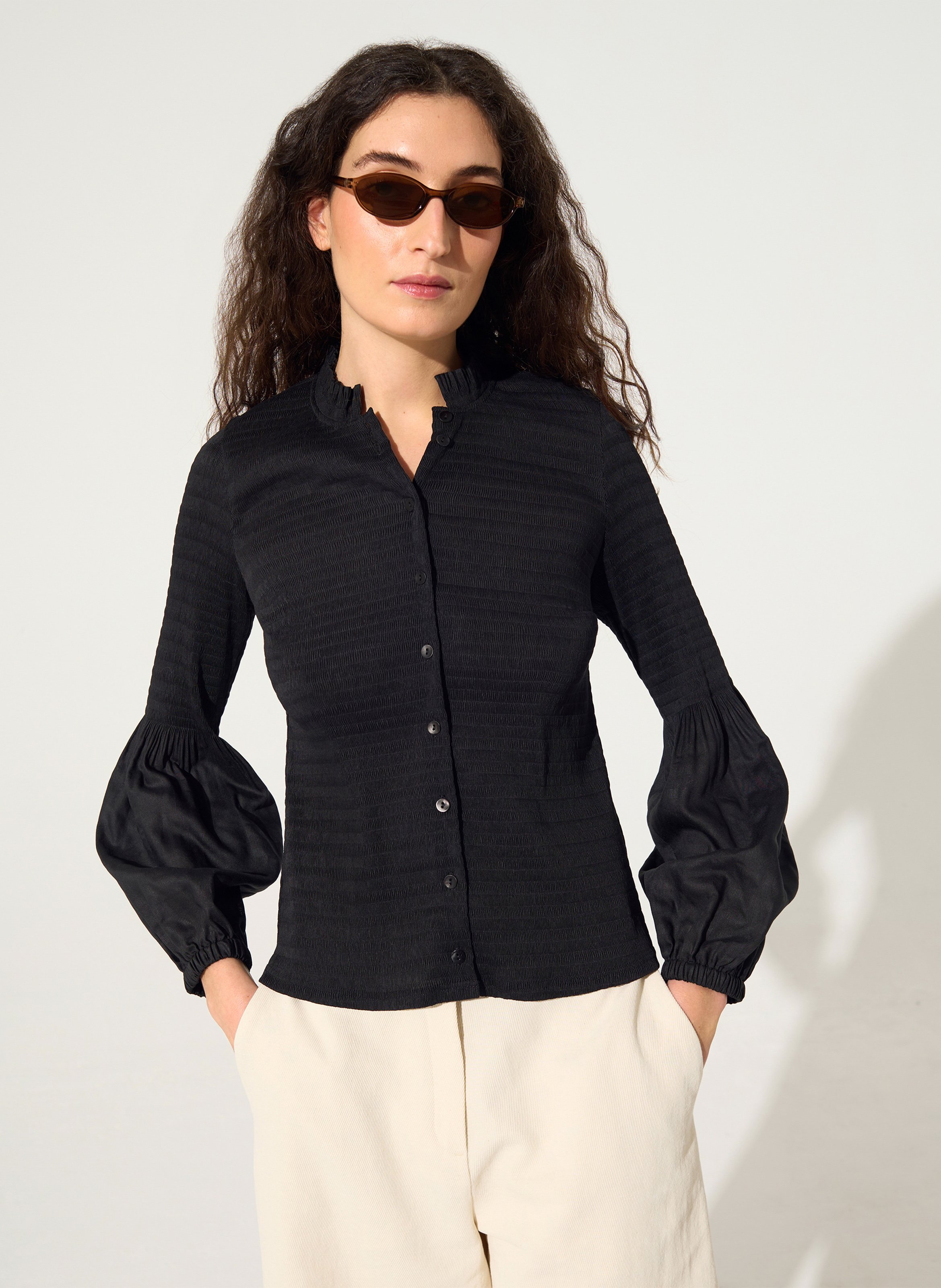 Aansluitende geplooide blouse COTELAC Zwart