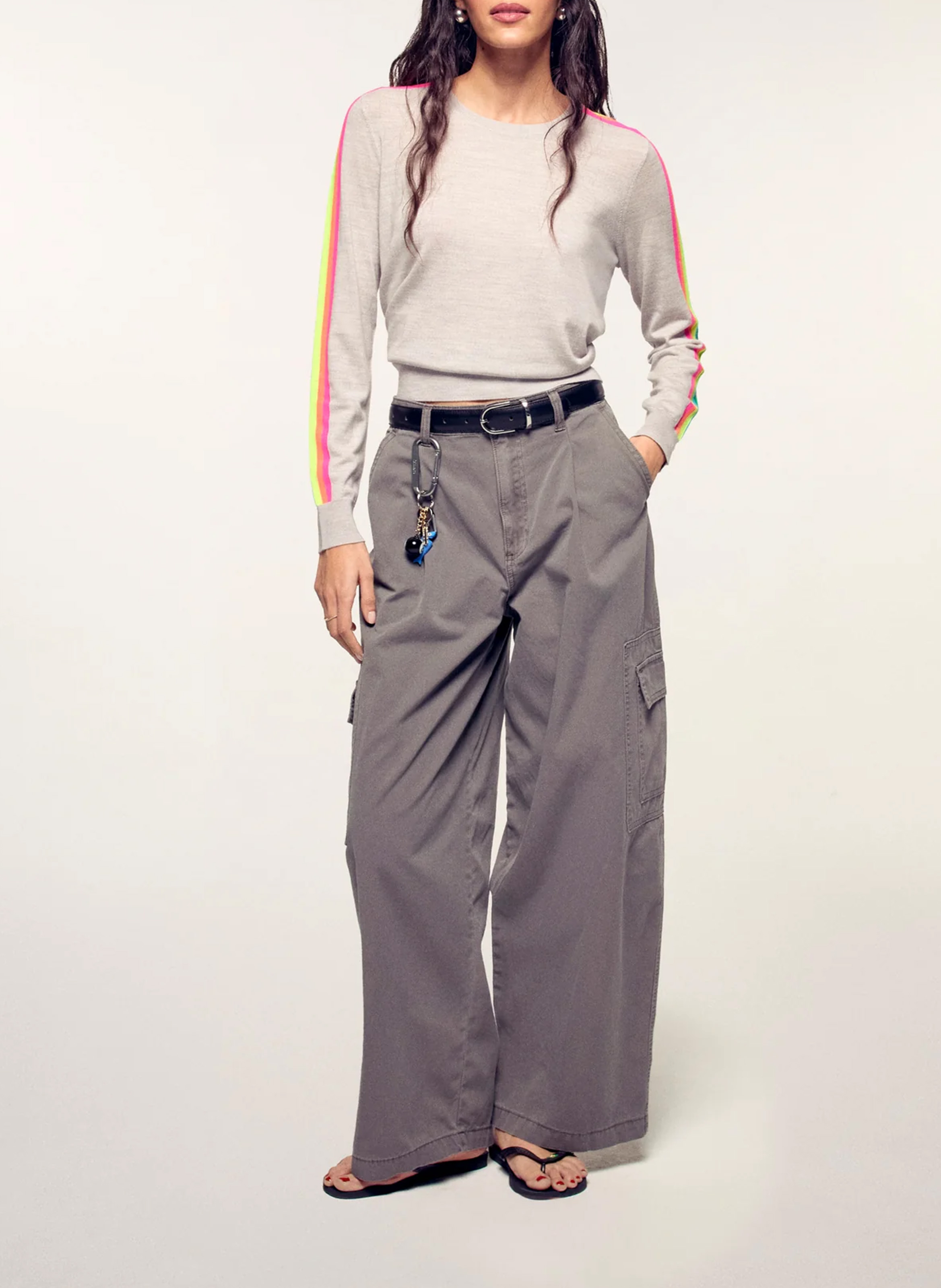 Round neck straight striped merino wool sweater FROM FUTURE Grey