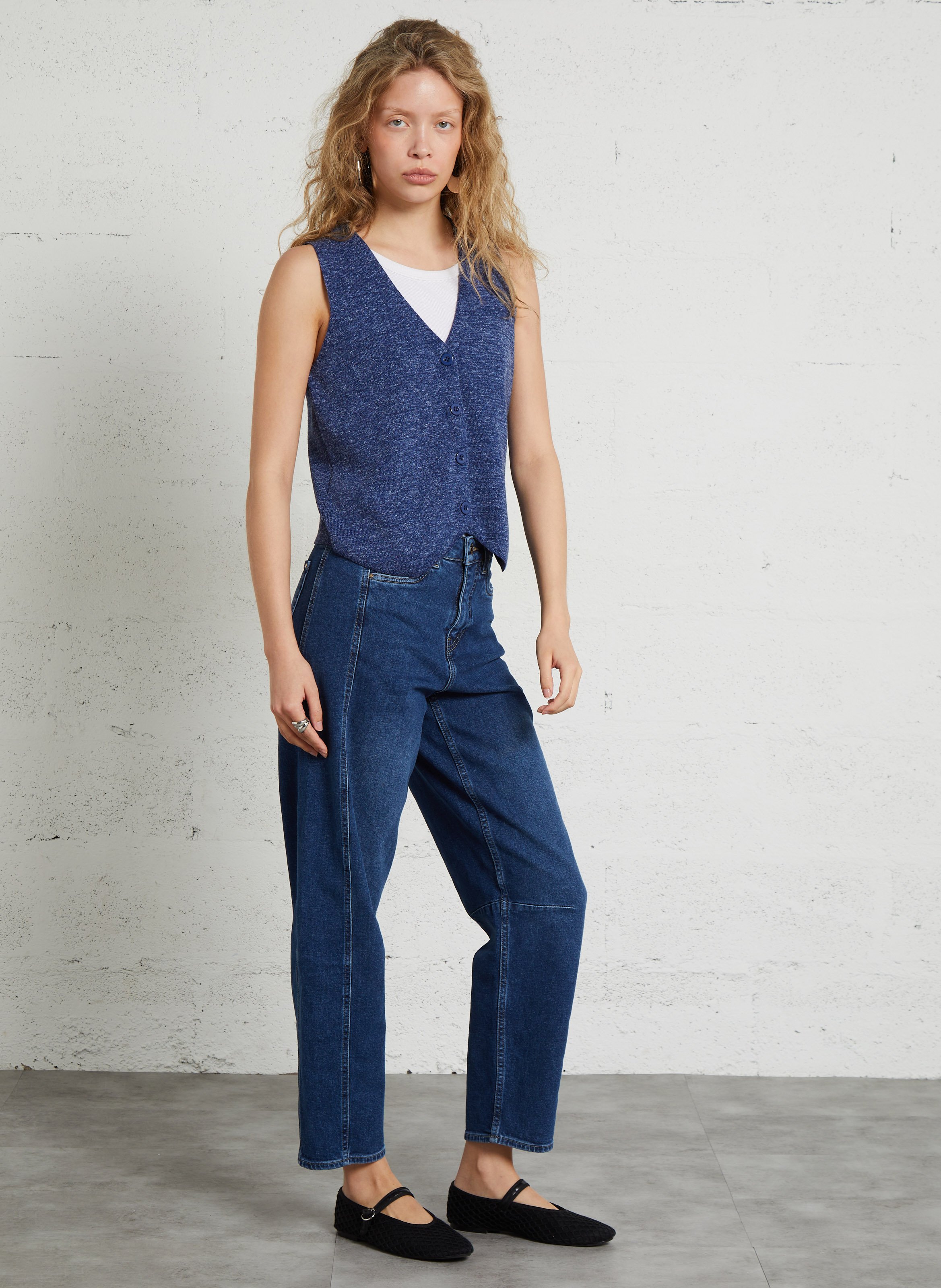 Straight cotton-blend V-neck cardigan MAISON 123 Blue