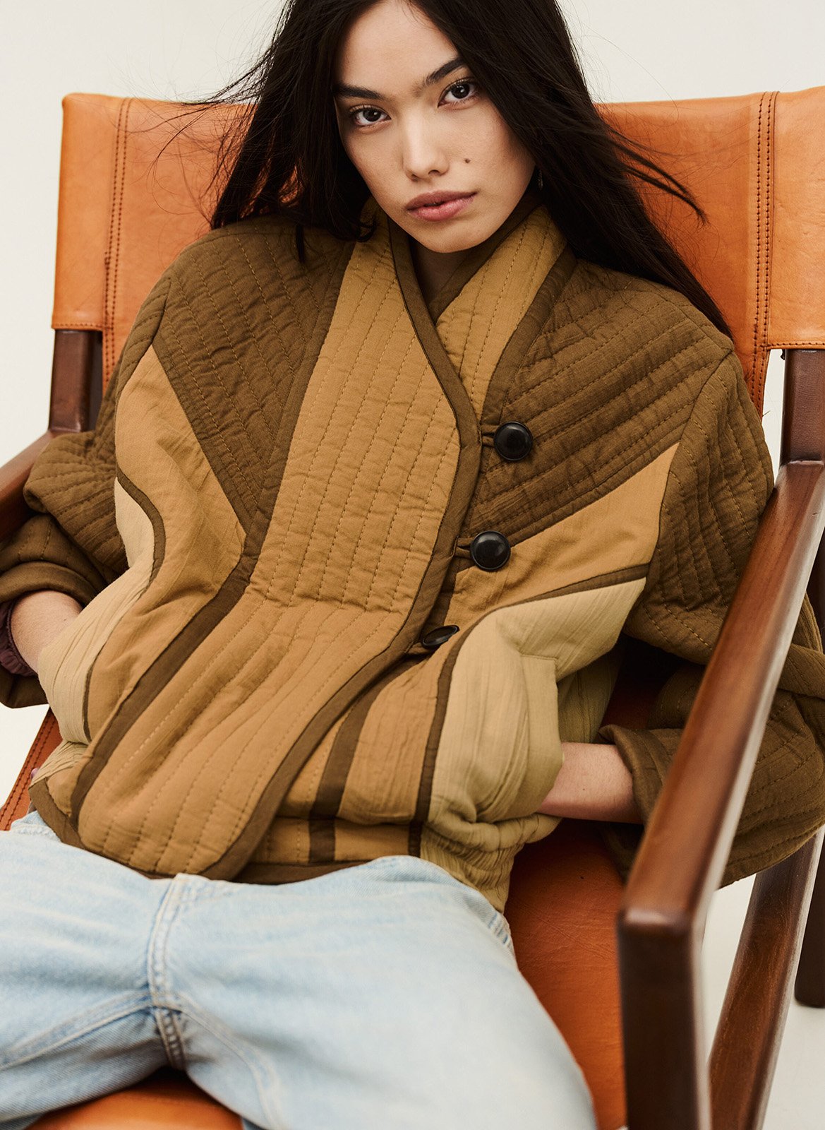 Korte patchwork katoenen jas BA&SH Bruin