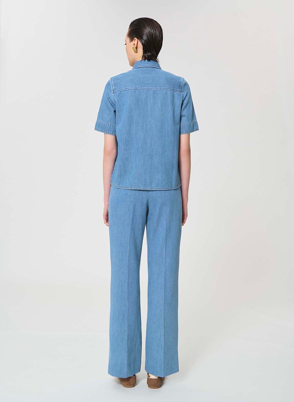 Chemise droite boutonnée en denim TARA JARMON Bleu