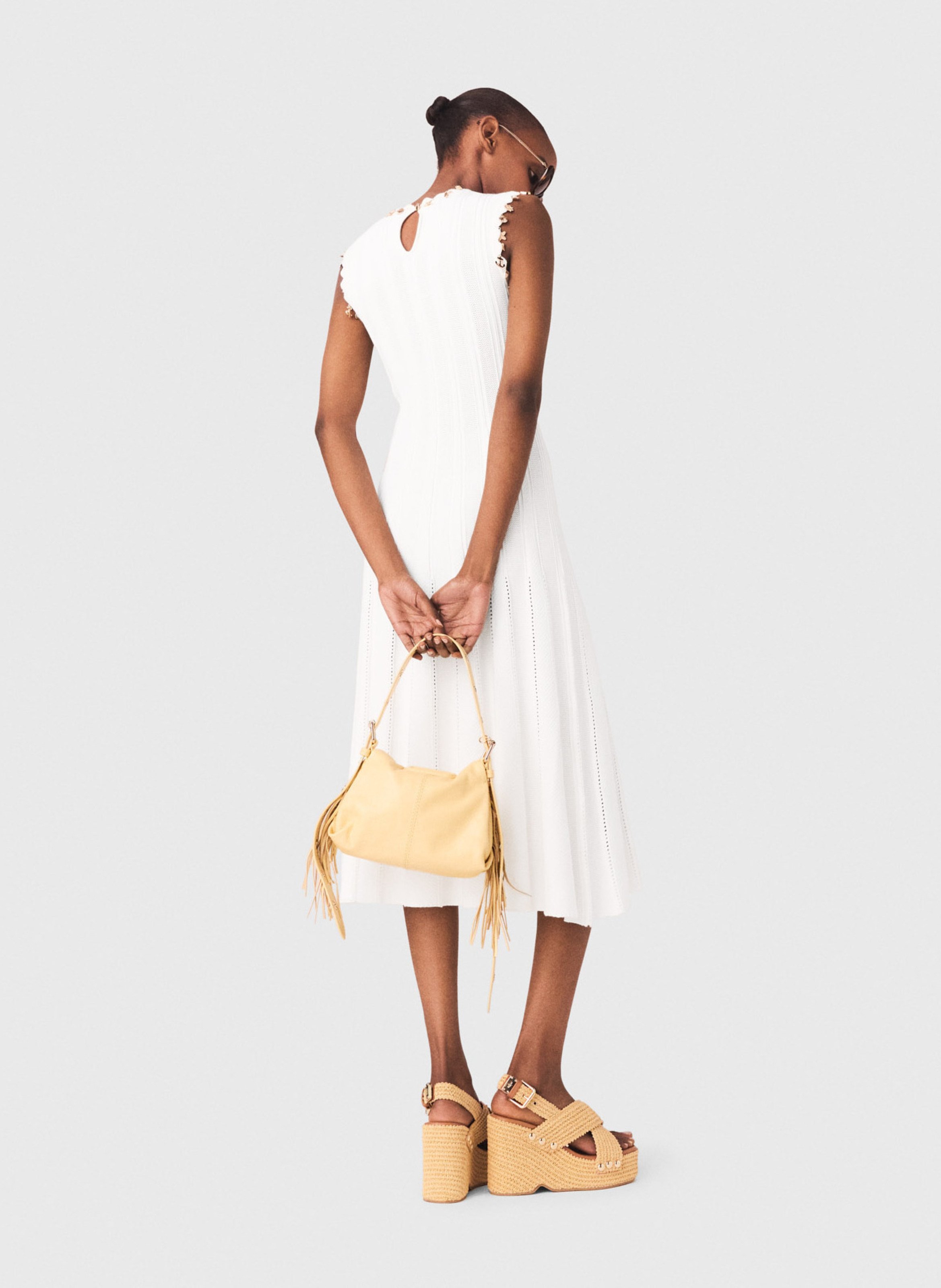 Robe midi évasée en coton mélangé MAJE Blanc