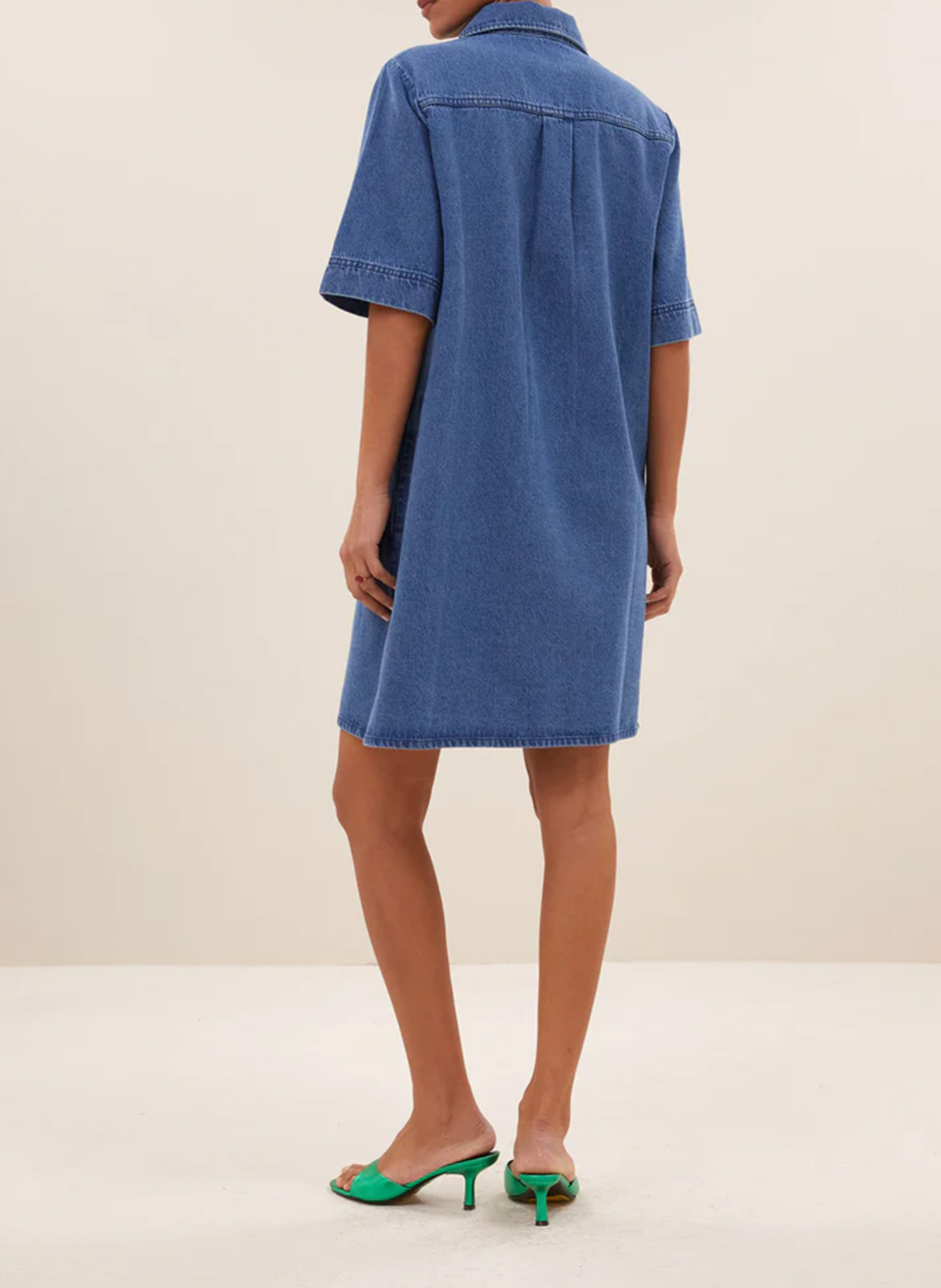 Korte jurk van katoen met klassieke kraag BY BAR Blauw