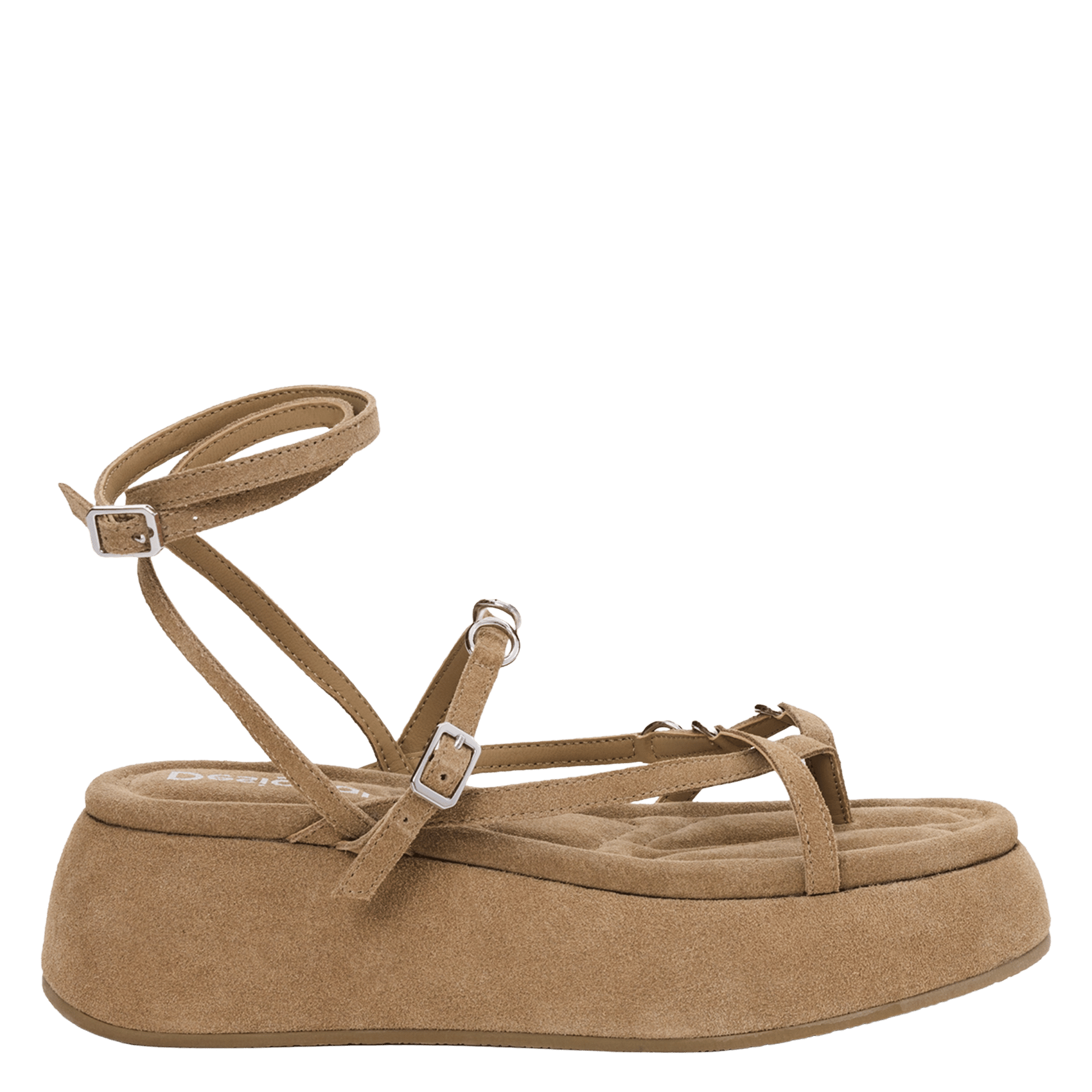 Sandales compensées en cuir velours DESIGUAL Marron