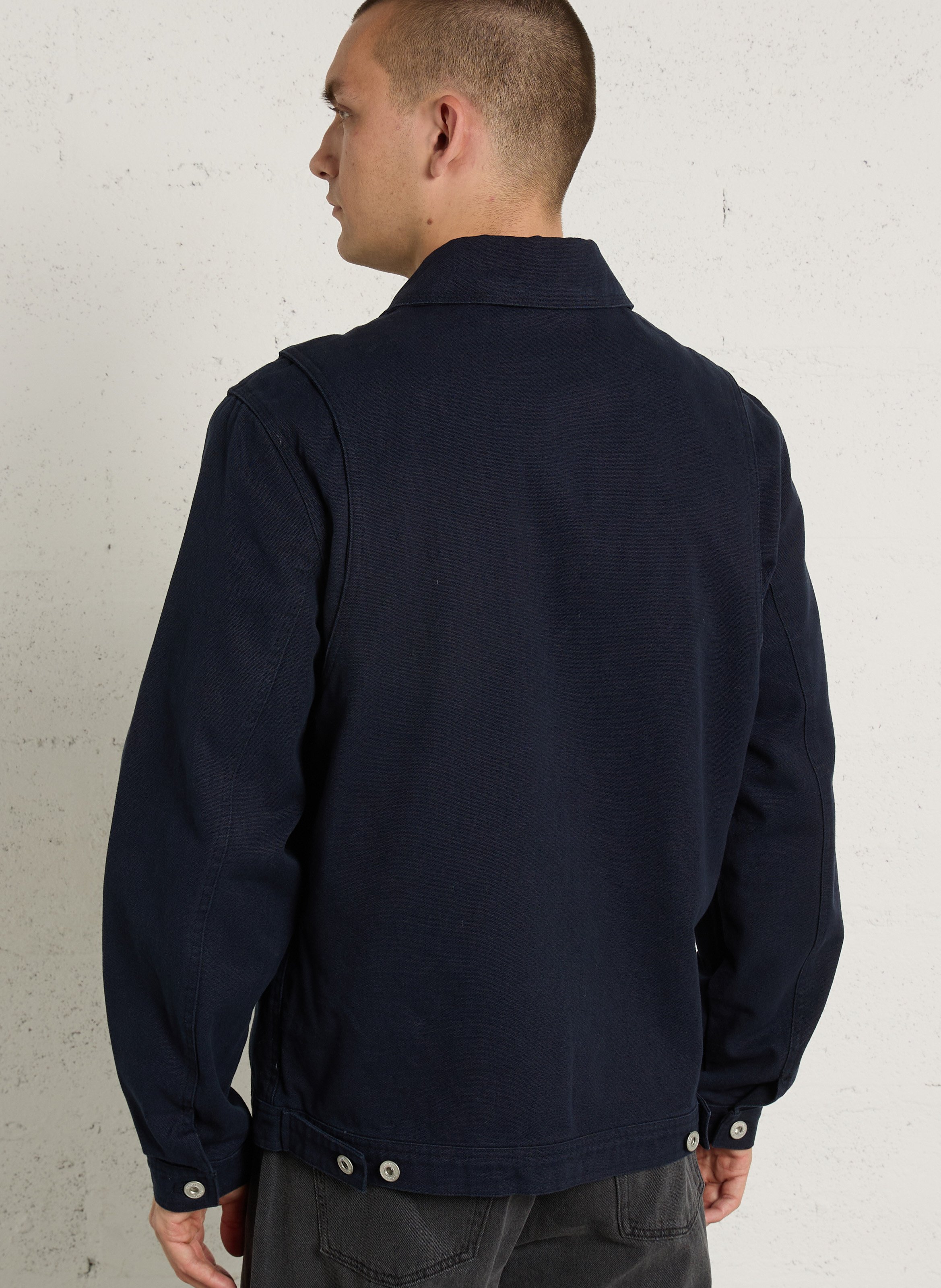 Blouson droit zippé uni en coton SCHOTT Bleu