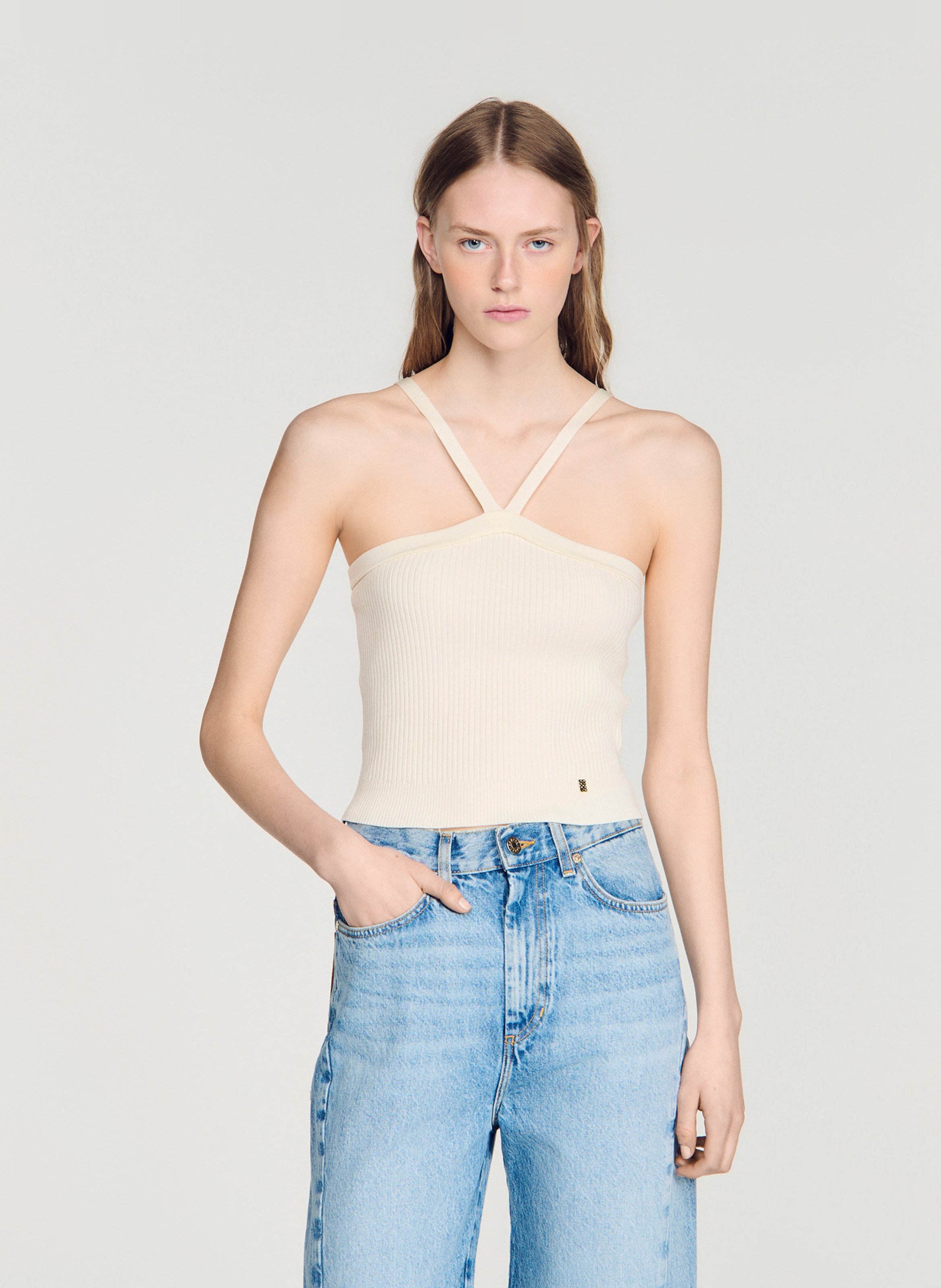 Ribgebreide effen cami-top SANDRO Beige