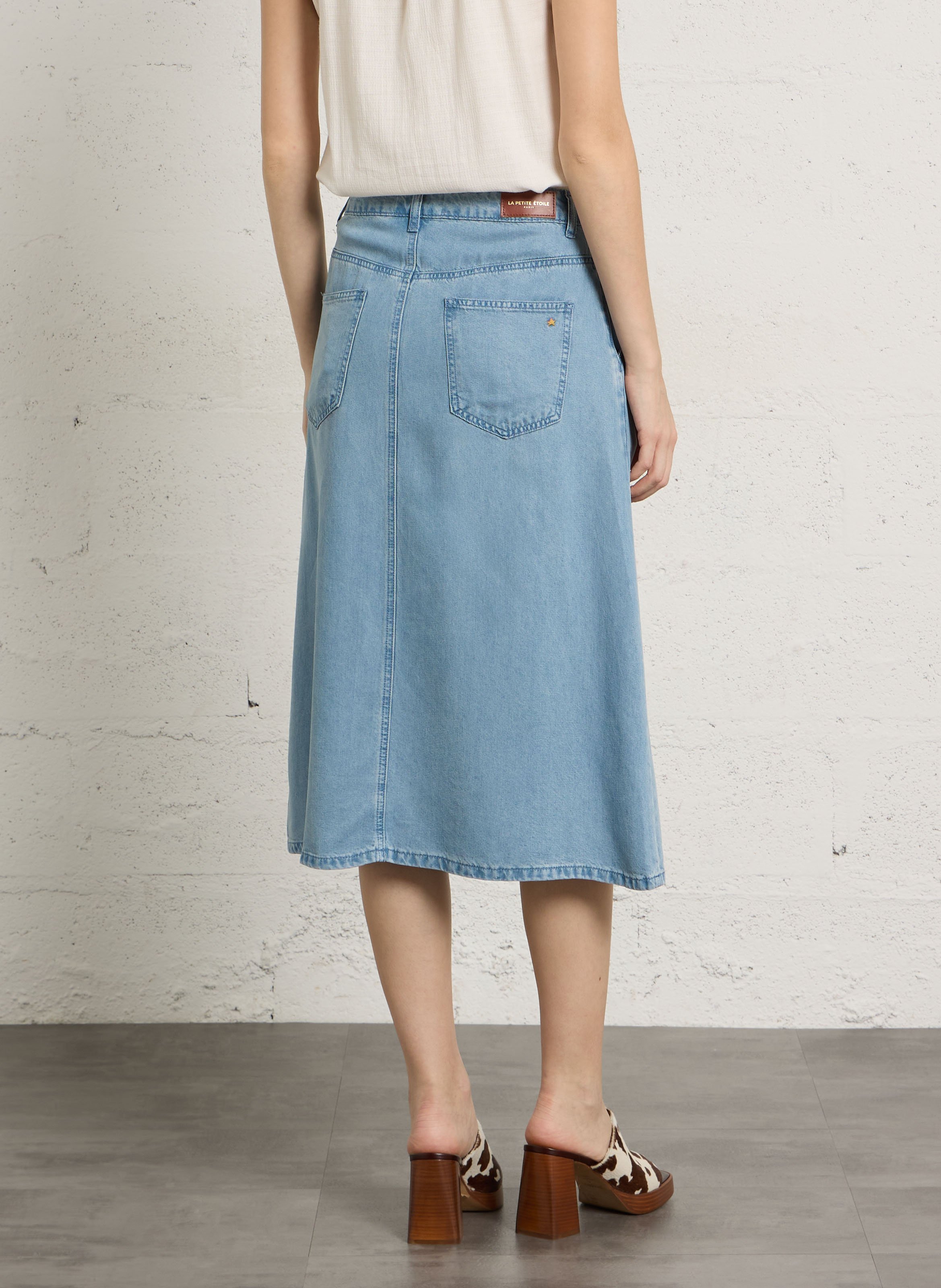 Halflange, soepelvallende, gerende rok LA PETITE ETOILE Jeans Stone