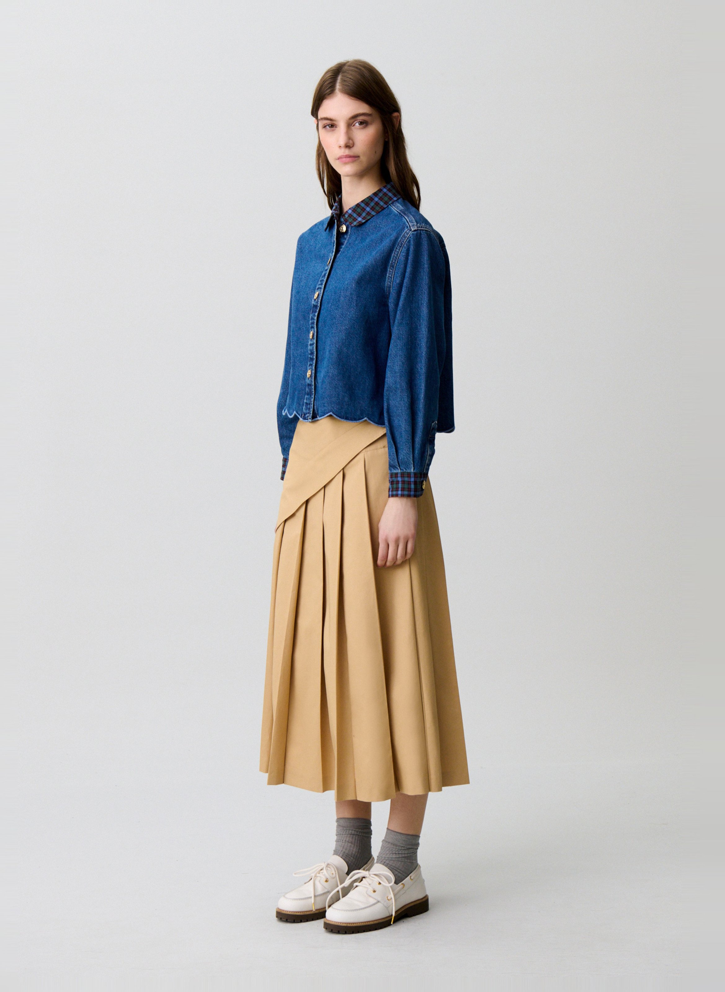 Halflange gerende rok met plooien CLAUDIE PIERLOT Beige