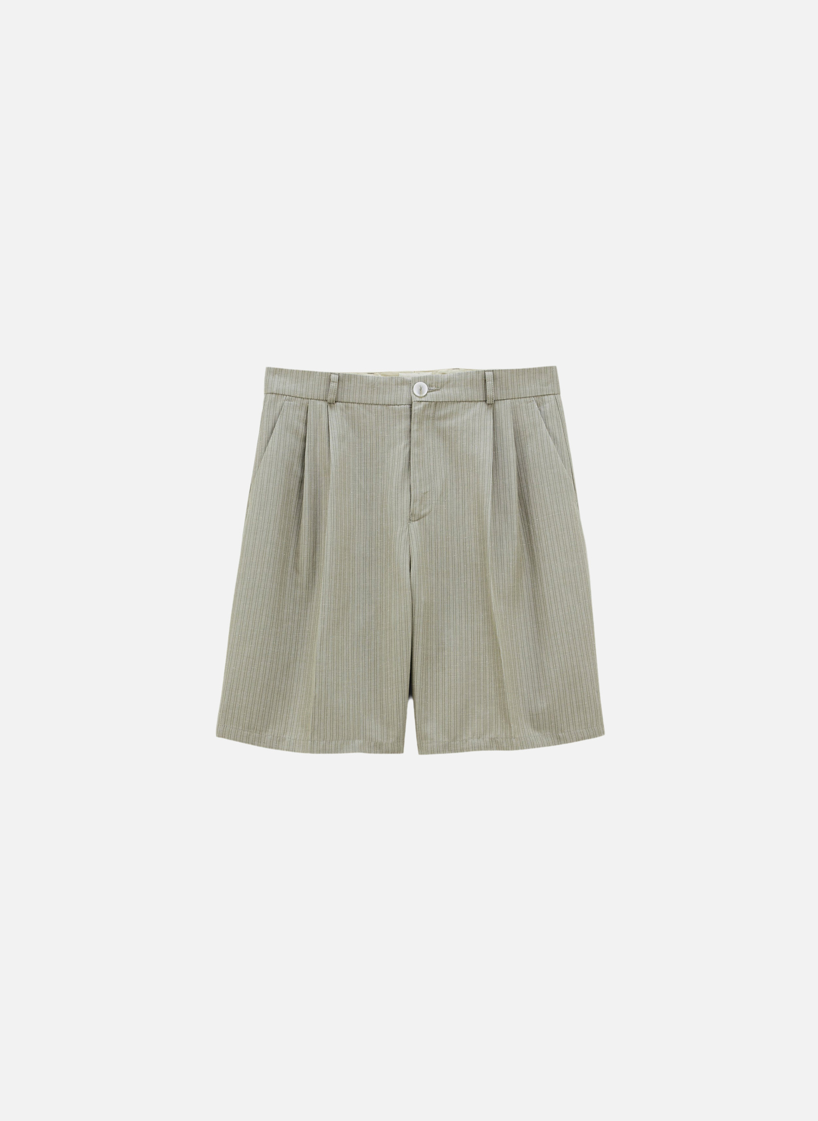 Pleated shorts in Como Beige Stripes Noyoco Beige