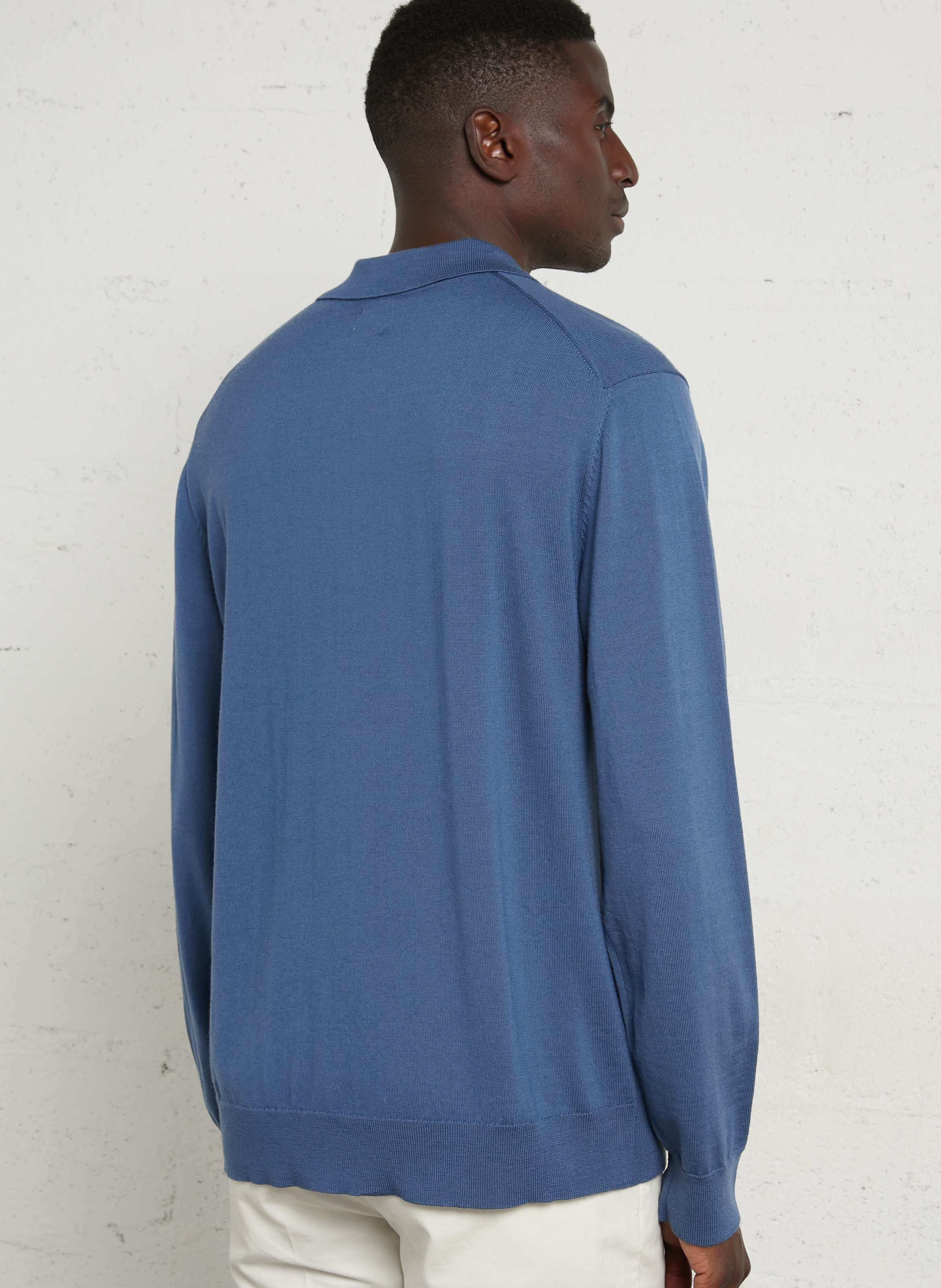 Rechte polo van merinowol AU PRINTEMPS PARIS Blauw
