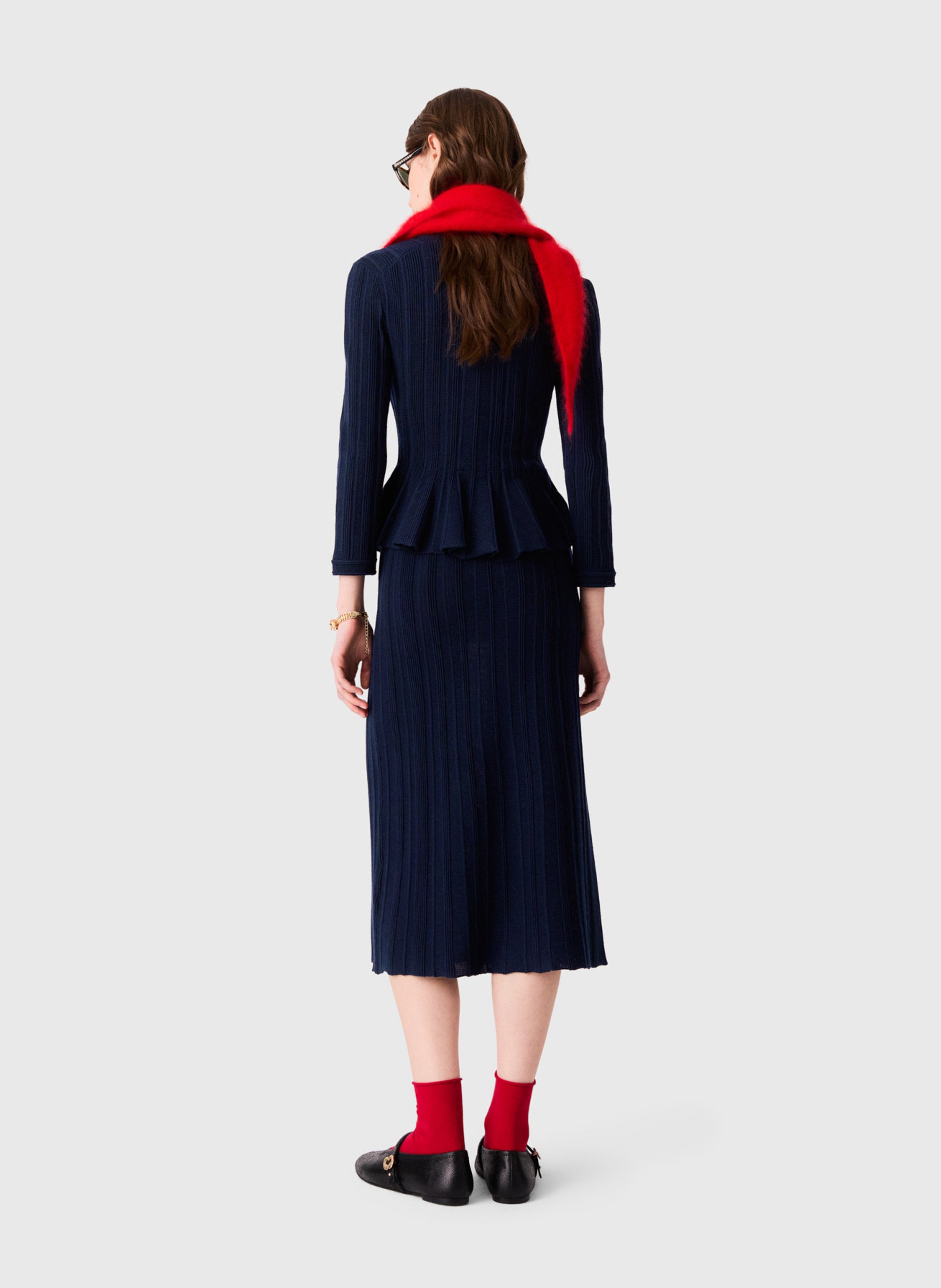 Robe en maille à taille péplum MAJE Bleu