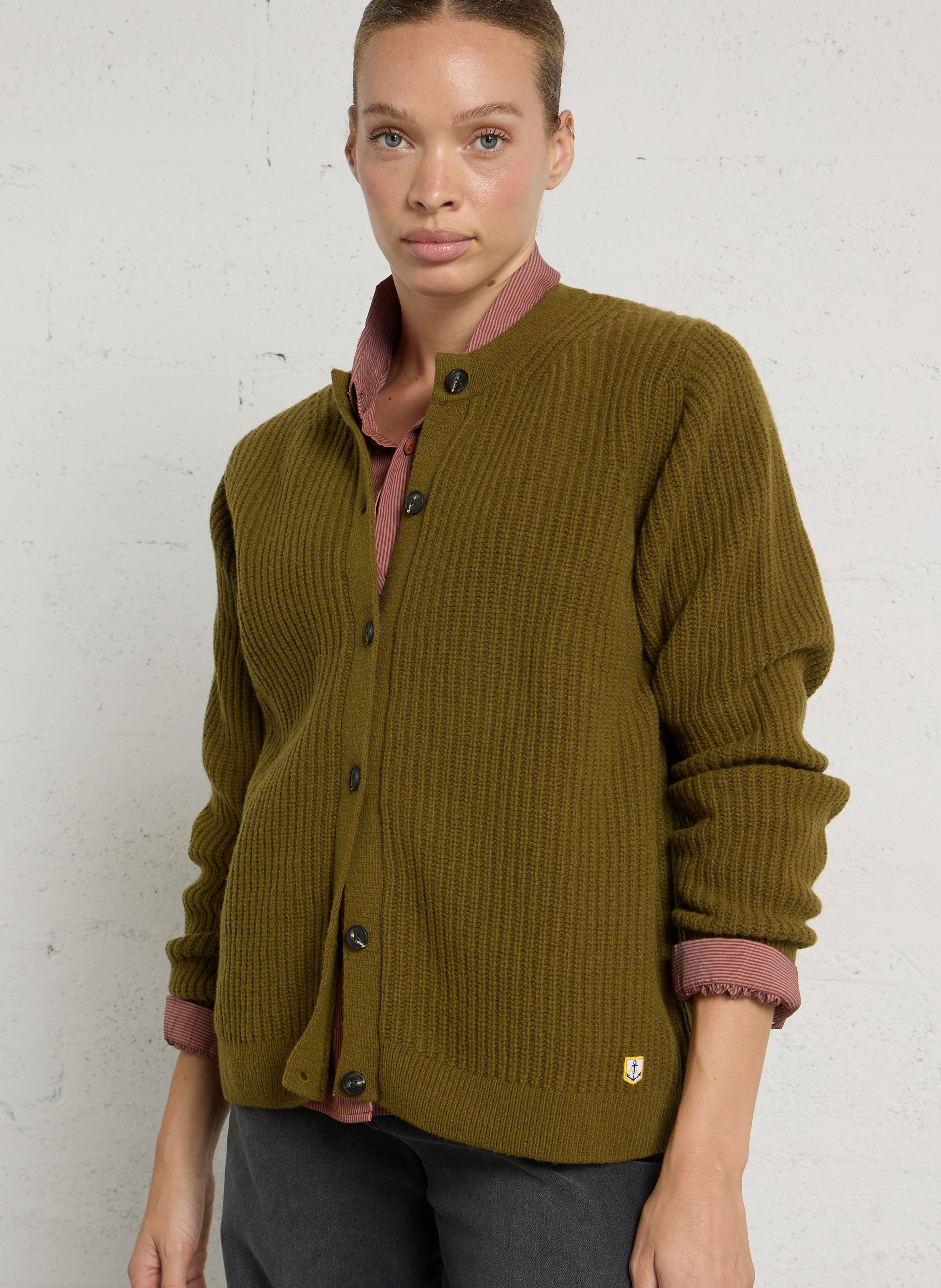 Gerader Strickmantel aus gemischter Wolle ARMOR LUX Grun