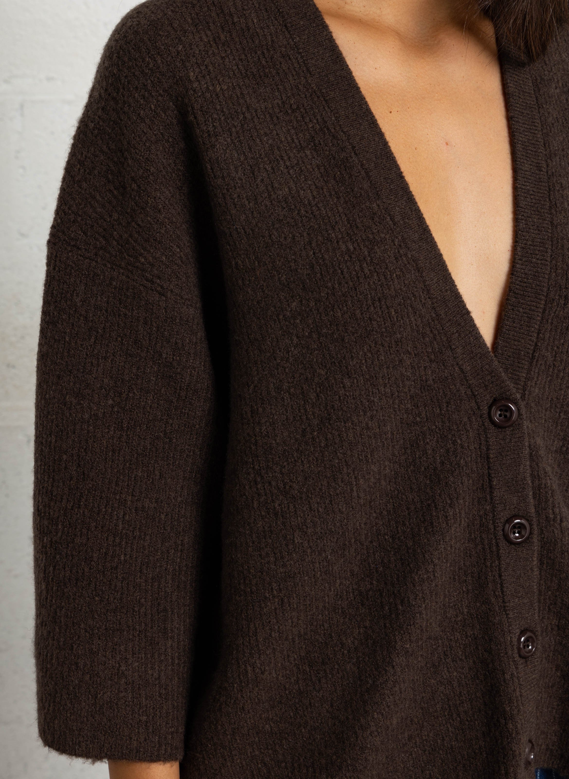 Gilet oversize col rond en maille AMERICAN VINTAGE Marron