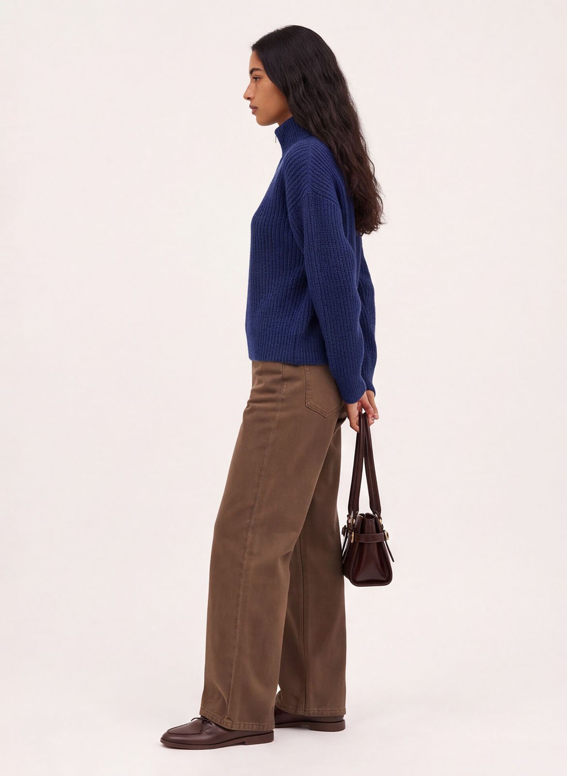 Pull droit col montant zippé en maille KOOKAI Bleu