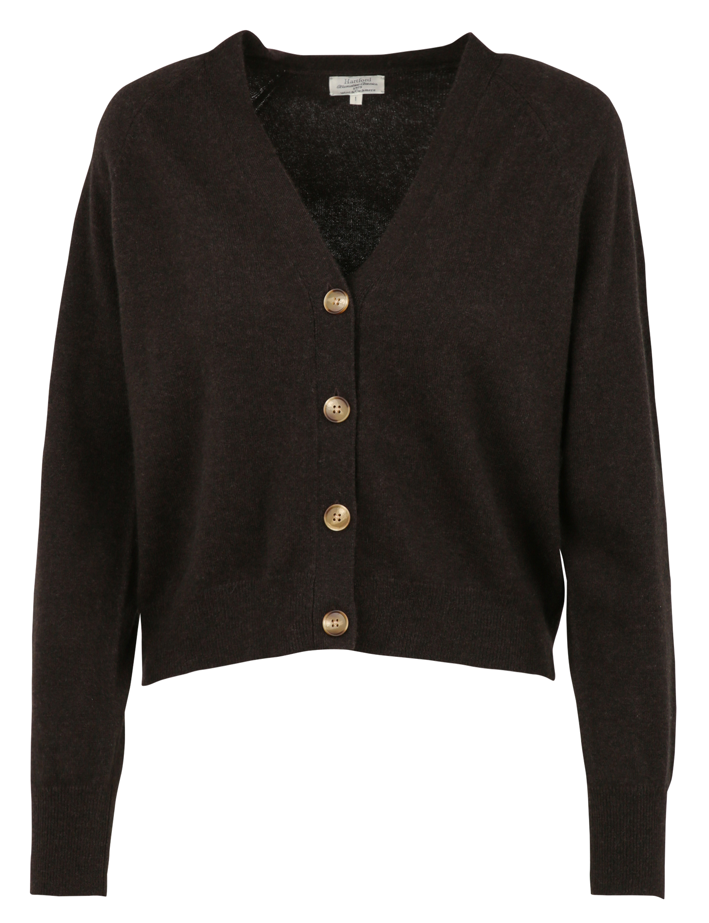 Cardigan droit en laine et cachemire HARTFORD Marron