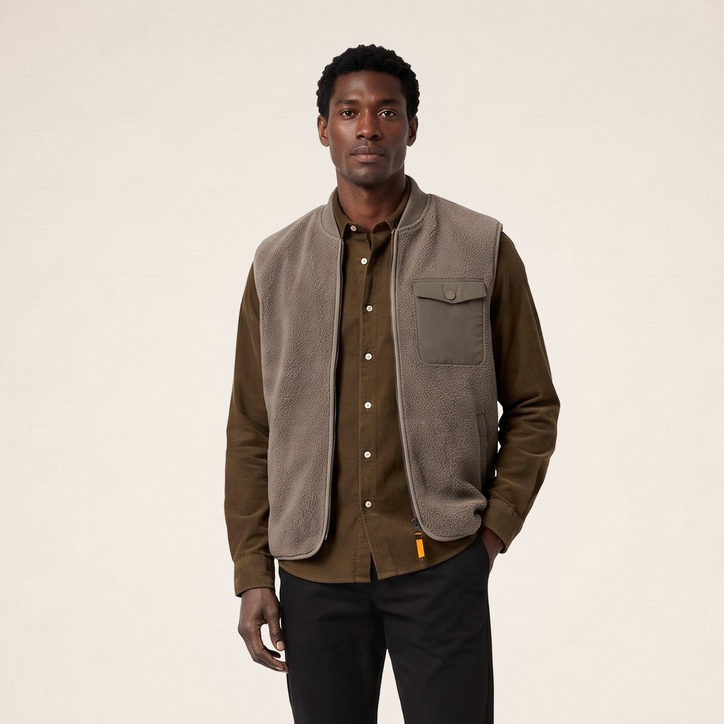 Travertine beige MARCEL sleeveless fleece gilet SERGE BLANCO Brown