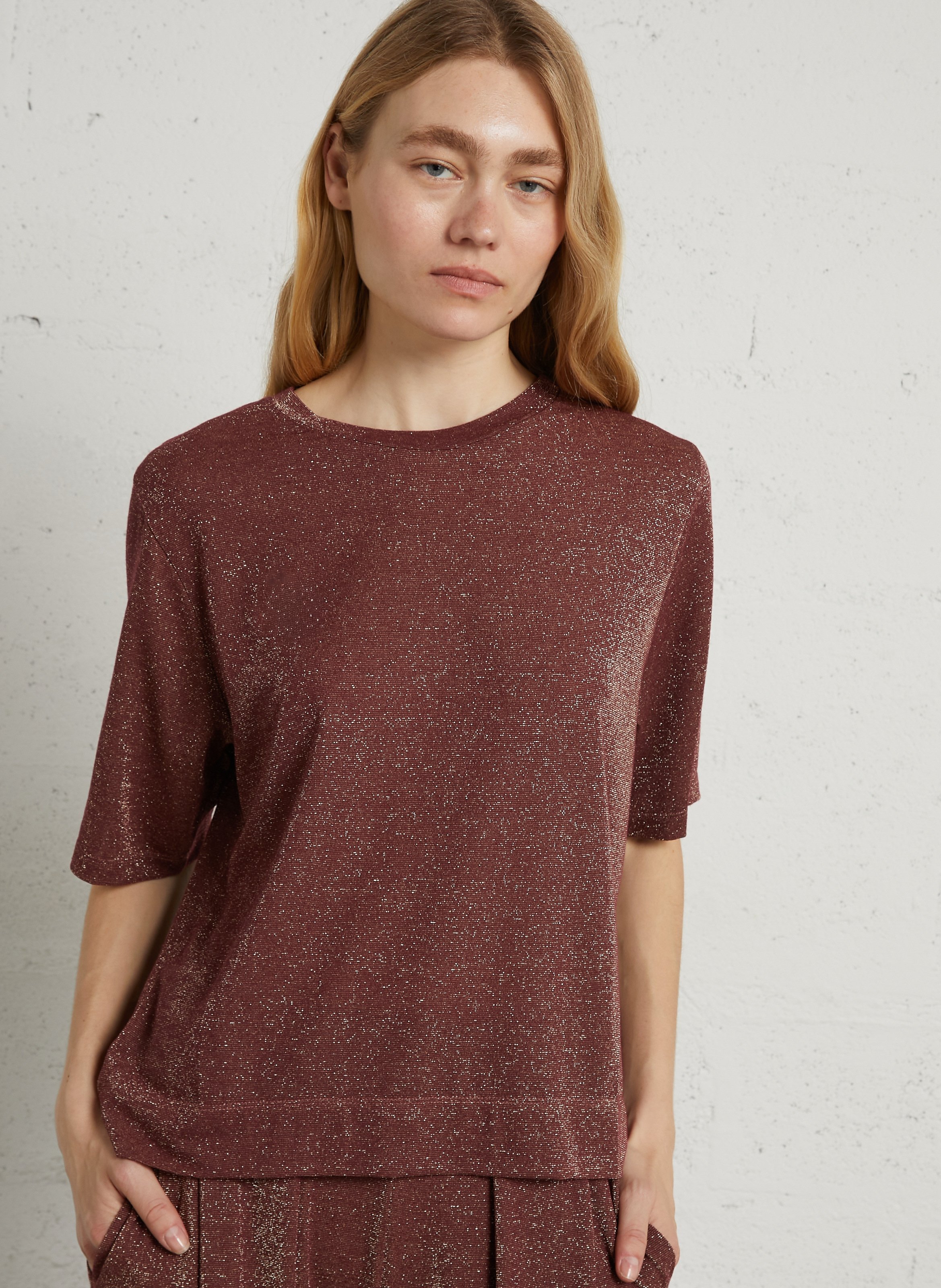 Sequined straight fluid t-shirt MOMONI Brown
