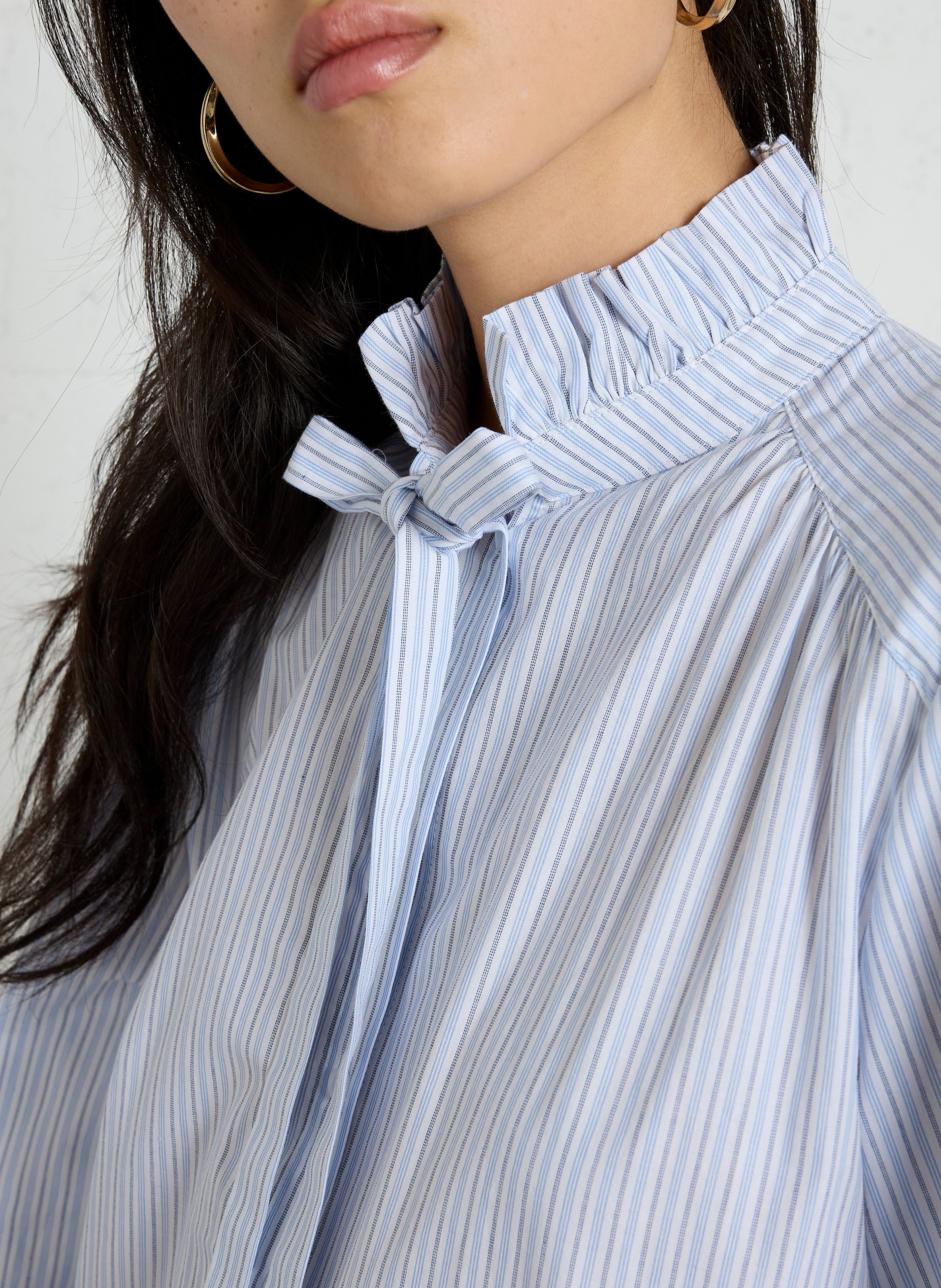 Chemise rayée col à volants en coton SUD EXPRESS Bleu
