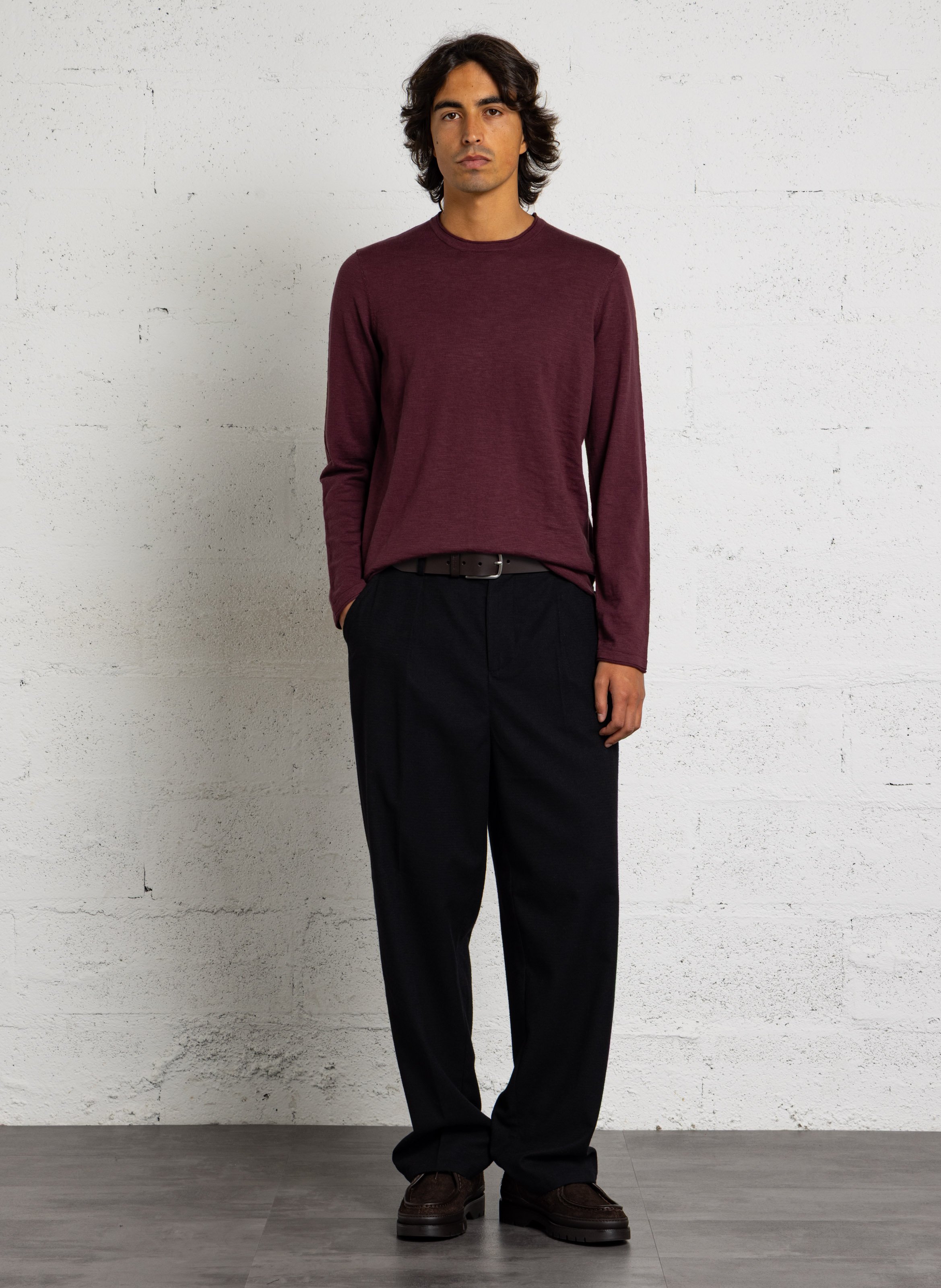 Straight cotton round-neck sweater IKKS Plums